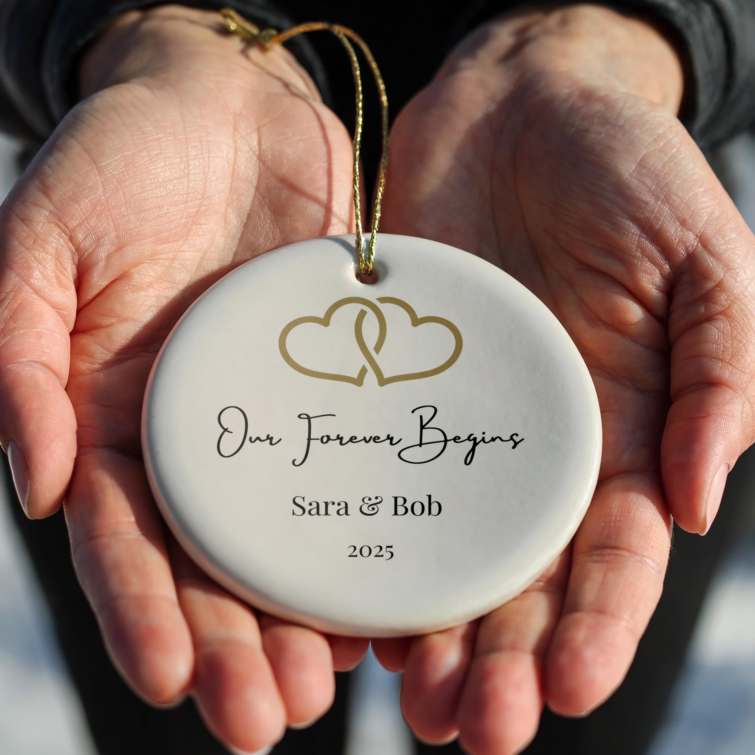 Personalized Just Married Ornament, Personalized Couple Bauble Wedding Gift, Custom Christmas Keepsake