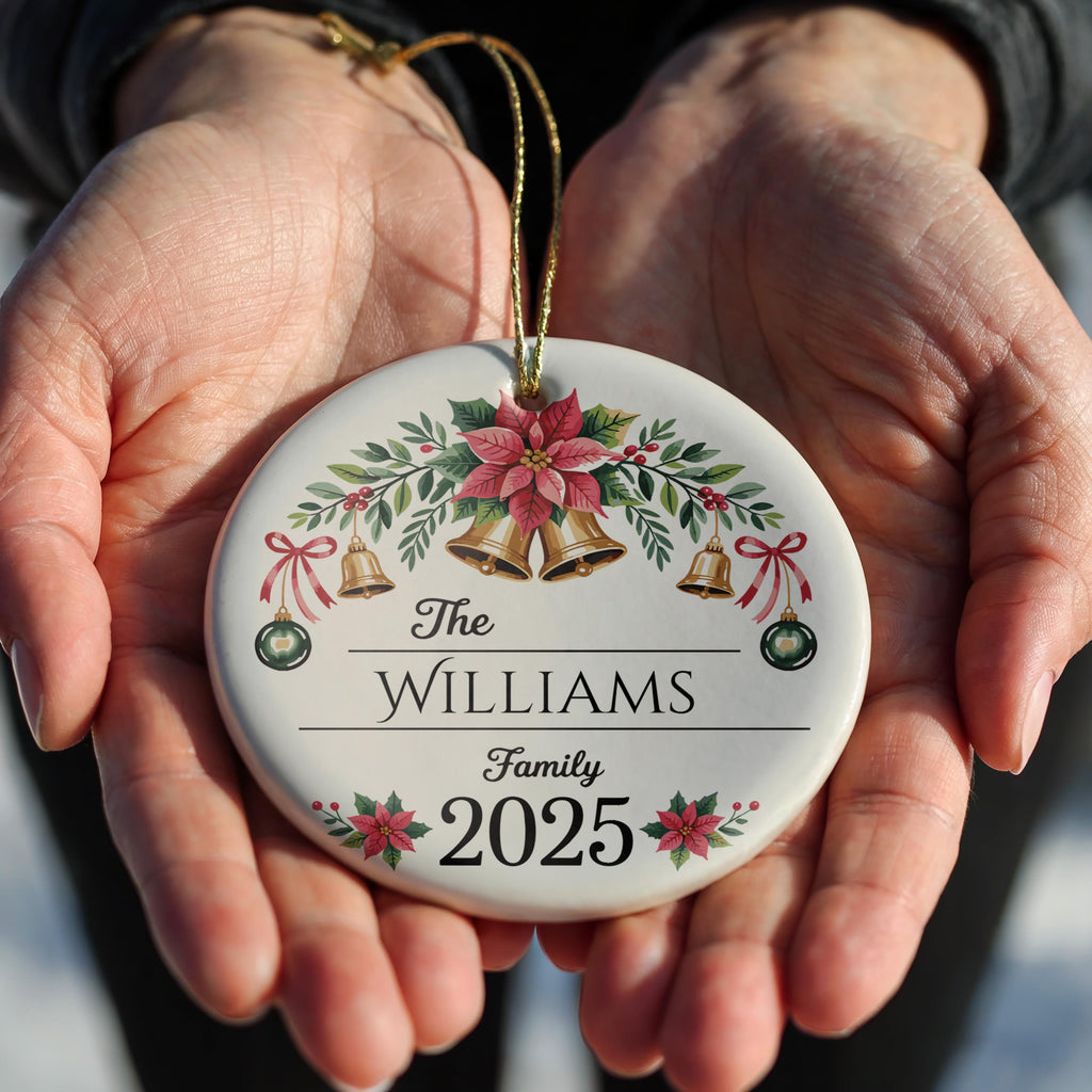 Personalized Family Name Ornament, Custom Bauble, Elegant Christmas Keepsake Decor