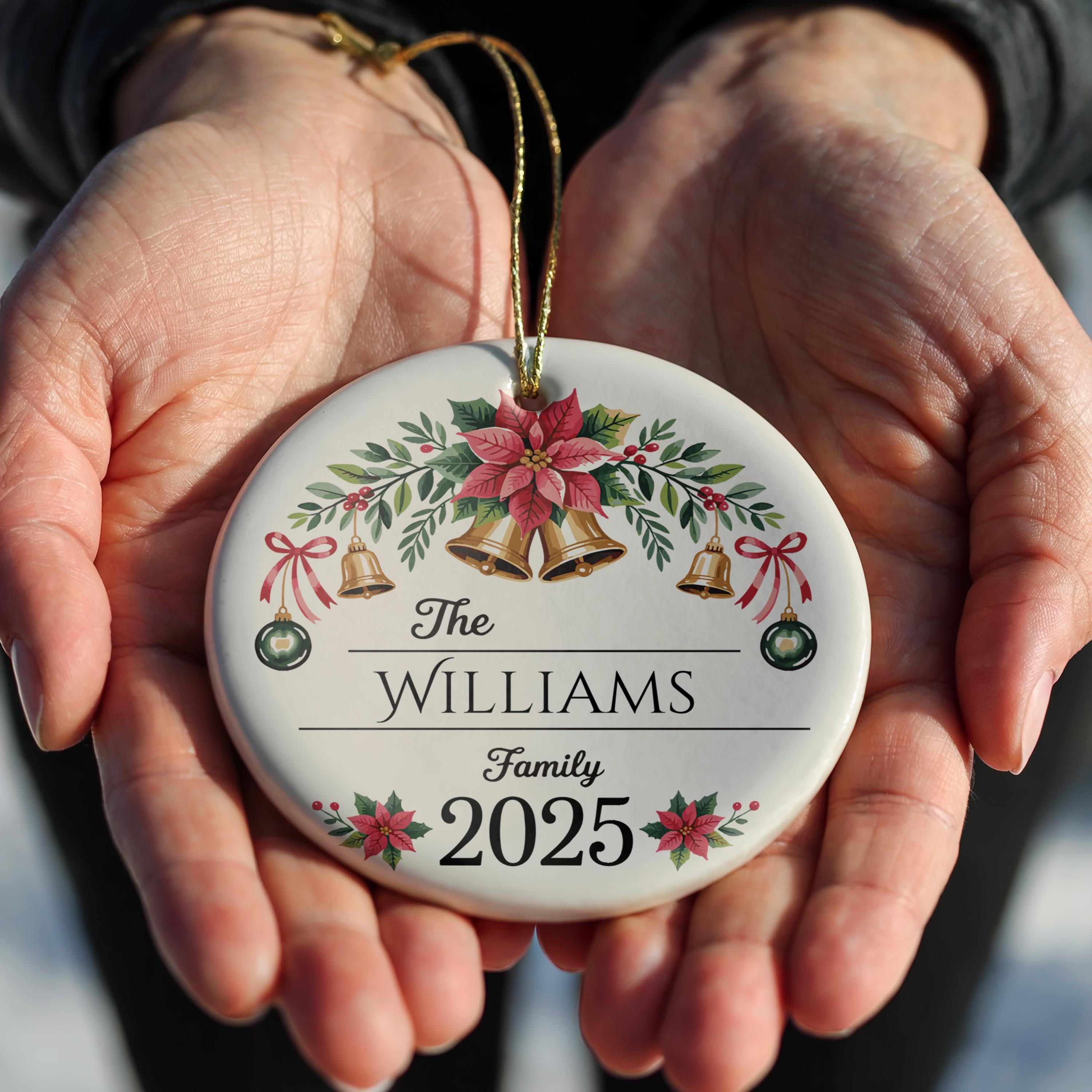 Personalized Family Name Ornament, Custom Bauble, Elegant Christmas Keepsake Decor