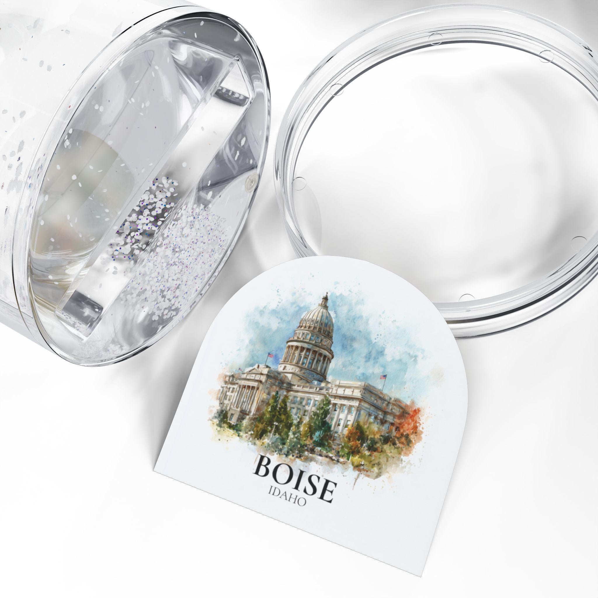 Boise Idaho Snow Globe, Personalized Watercolor, Custom Travel Souvenir Keepsake City Dome