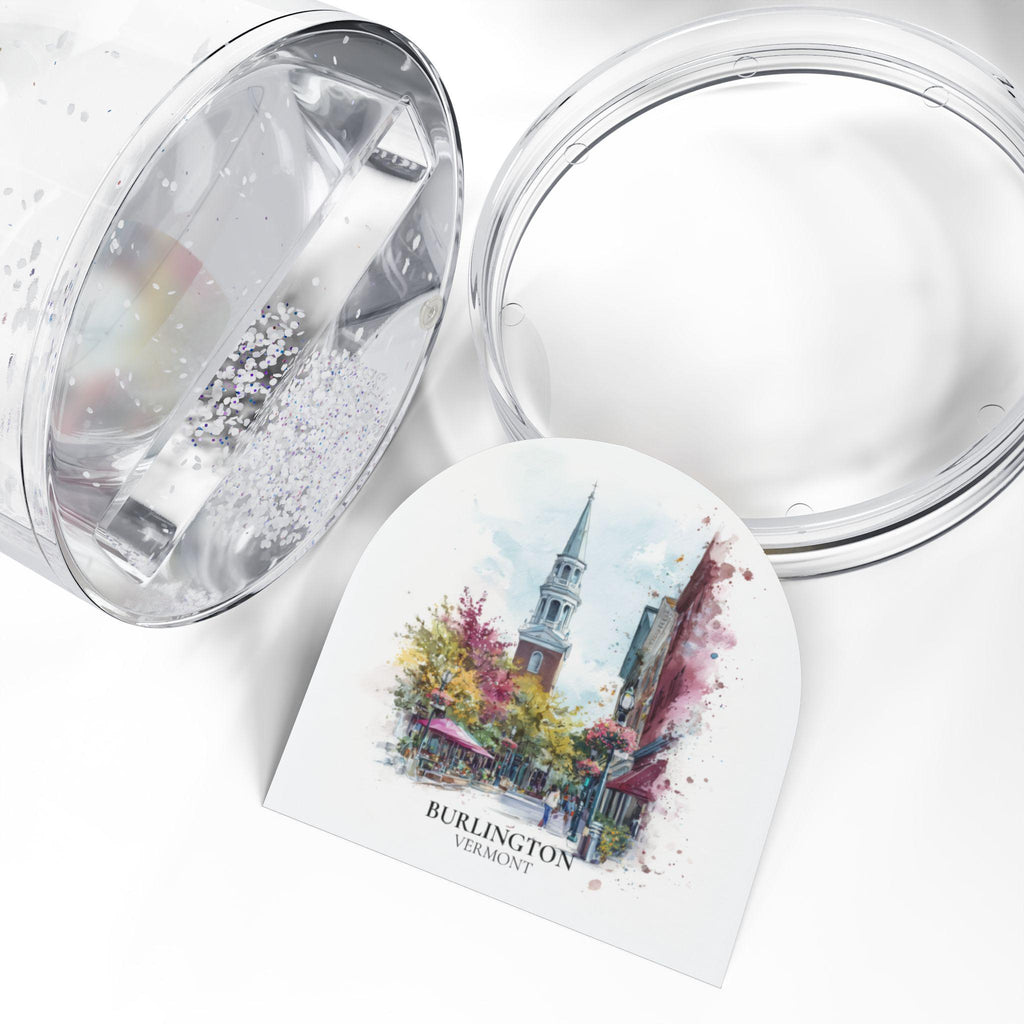 Burlington Vermont Snow Globe, Personalized Watercolor, Custom Travel Souvenir Keepsake City Dome