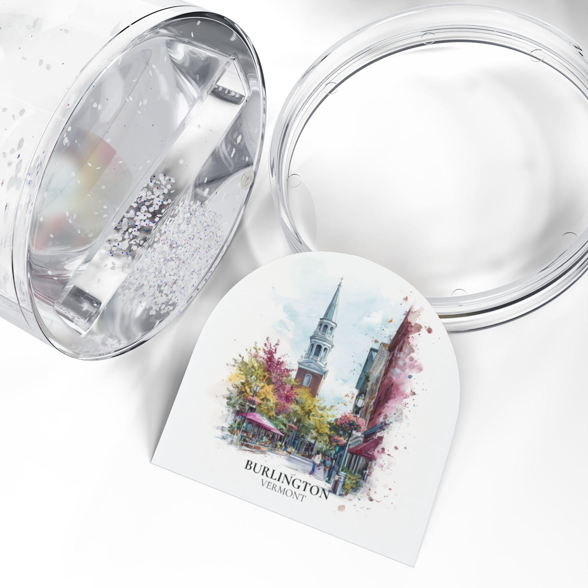 Burlington Vermont Snow Globe, Personalized Watercolor, Custom Travel Souvenir Keepsake City Dome