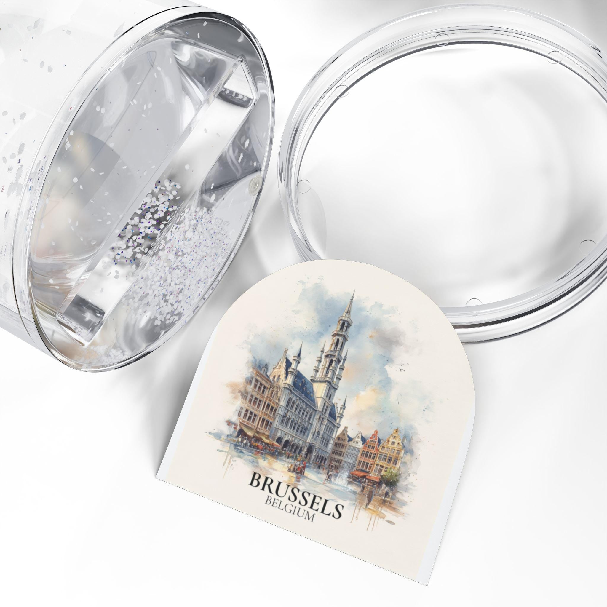 Brussels Belgium Snow Globe, Personalized Watercolor, Custom Travel Souvenir Keepsake City Dome