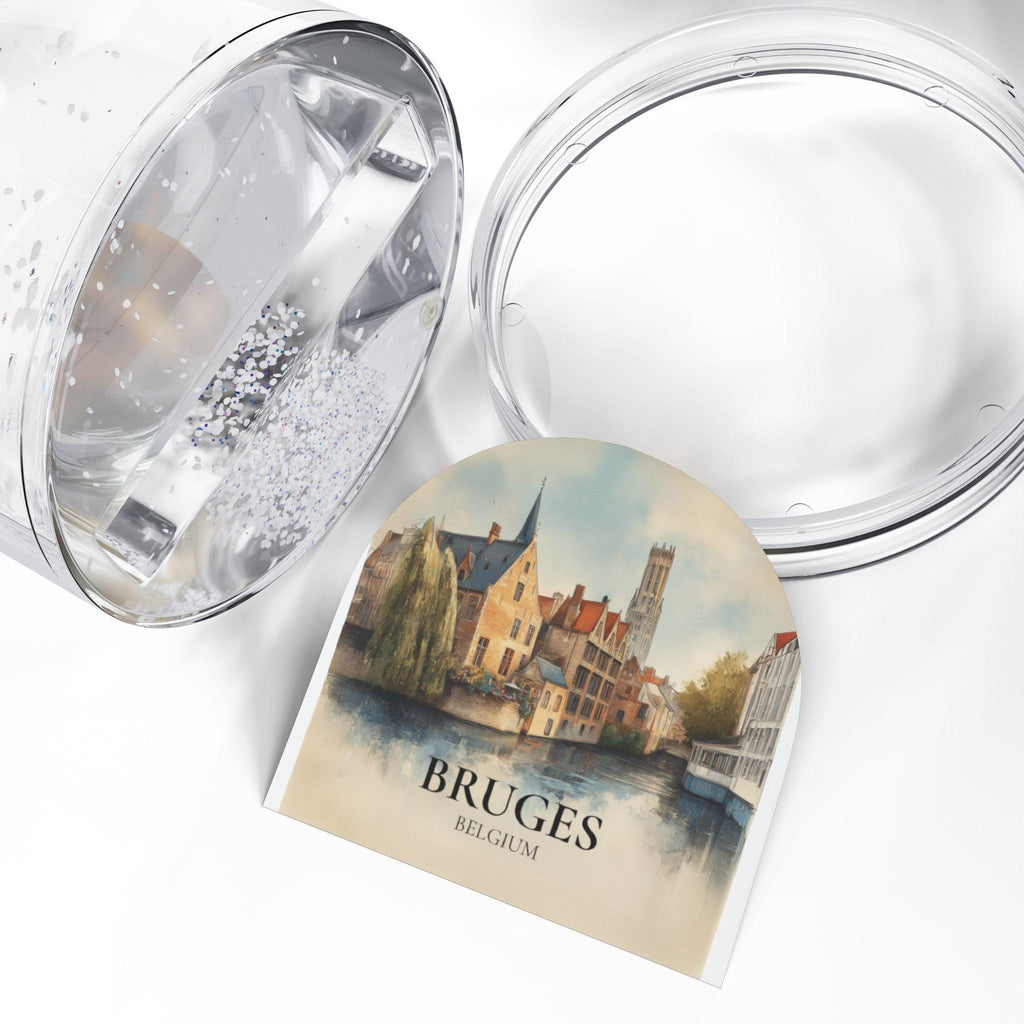 Bruges Belgium Snow Globe, Personalized Watercolor, Custom Travel Souvenir Keepsake City Dome