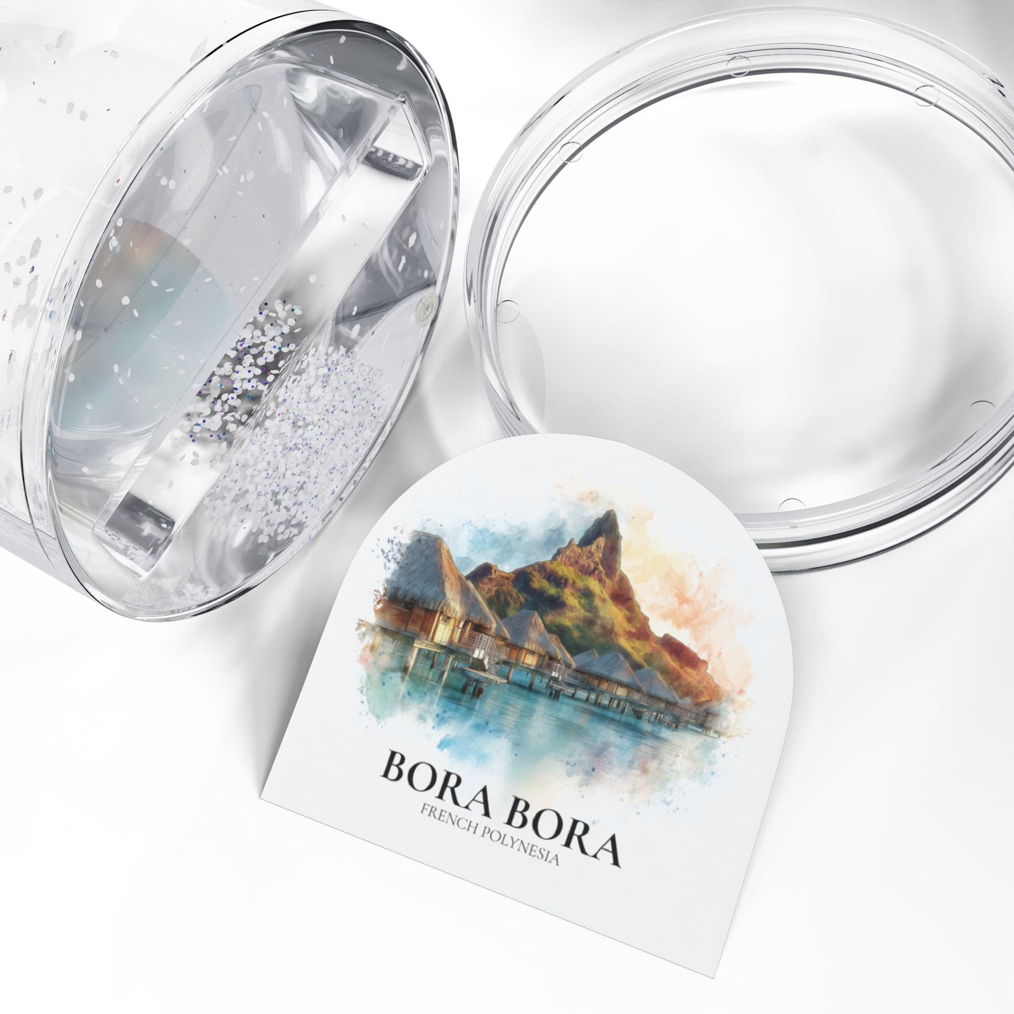 Bora Bora French Polynesia Snow Globe, Personalized Watercolor, Custom Travel Souvenir Keepsake City Dome