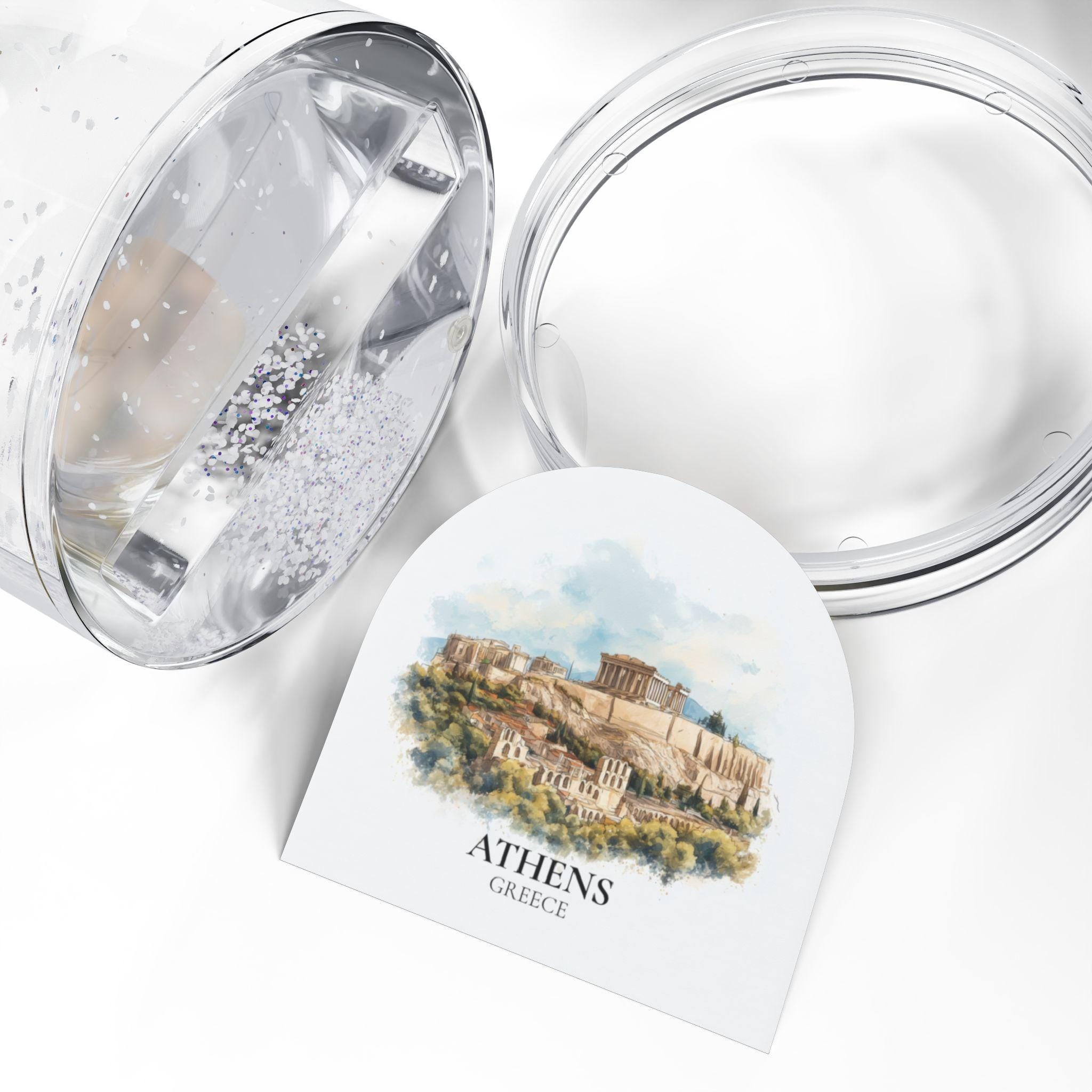 Athens Greece Snow Globe, Personalized Watercolor, Custom Travel Souvenir Keepsake City Dome