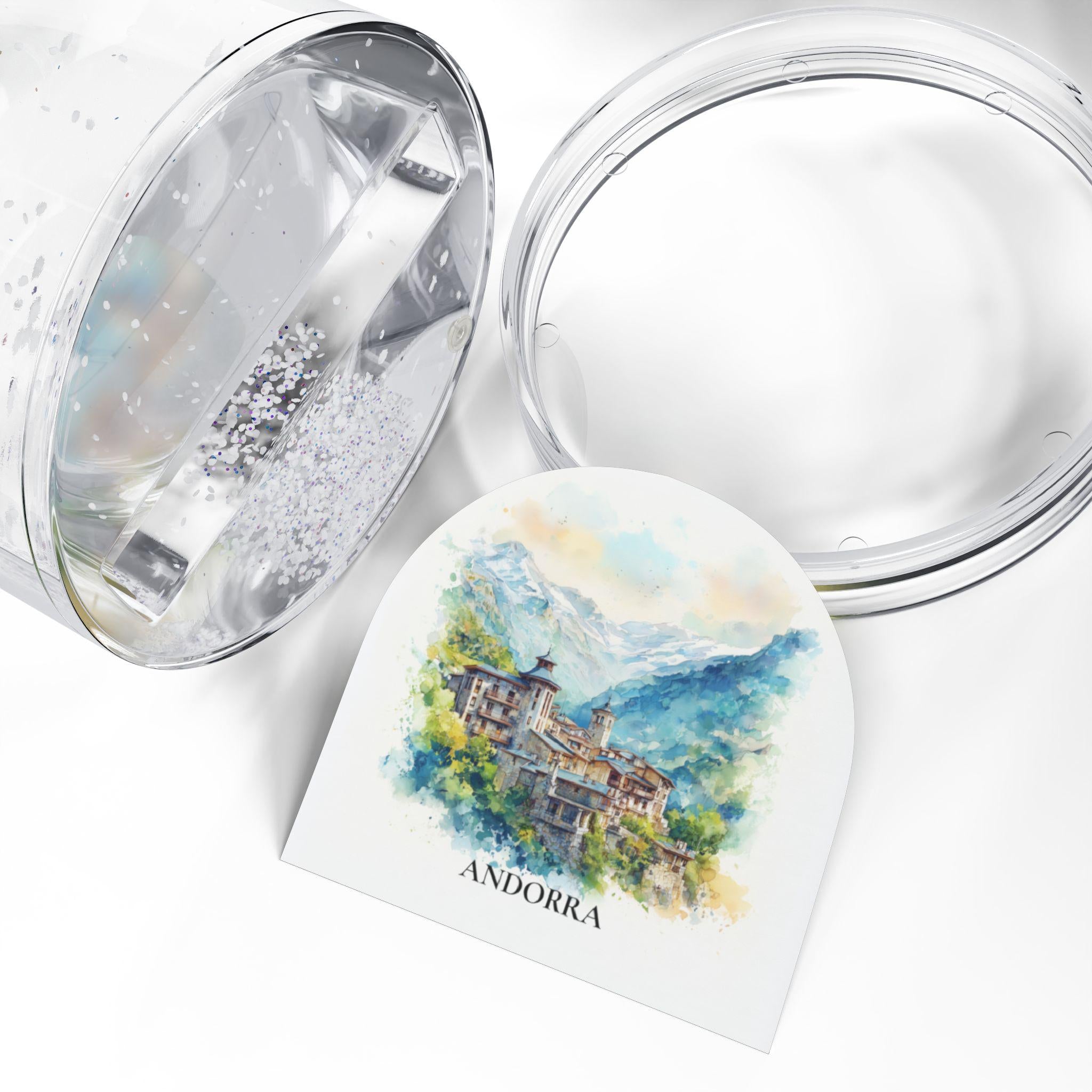 Andorra la Vella Andorra Snow Globe, Personalized Watercolor, Custom Travel Souvenir Keepsake City Dome