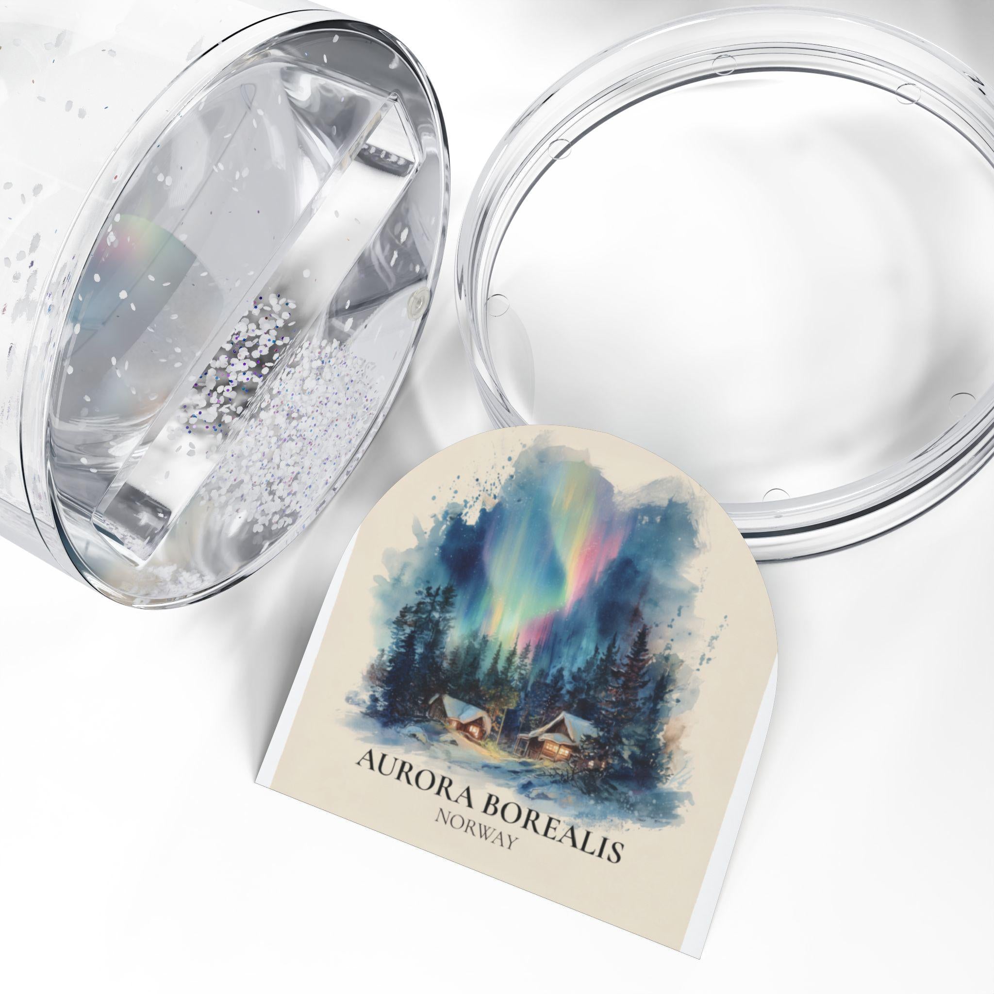 Aurora Borealis Norway Snow Globe, Personalized Watercolor, Custom Travel Souvenir Keepsake City Dome