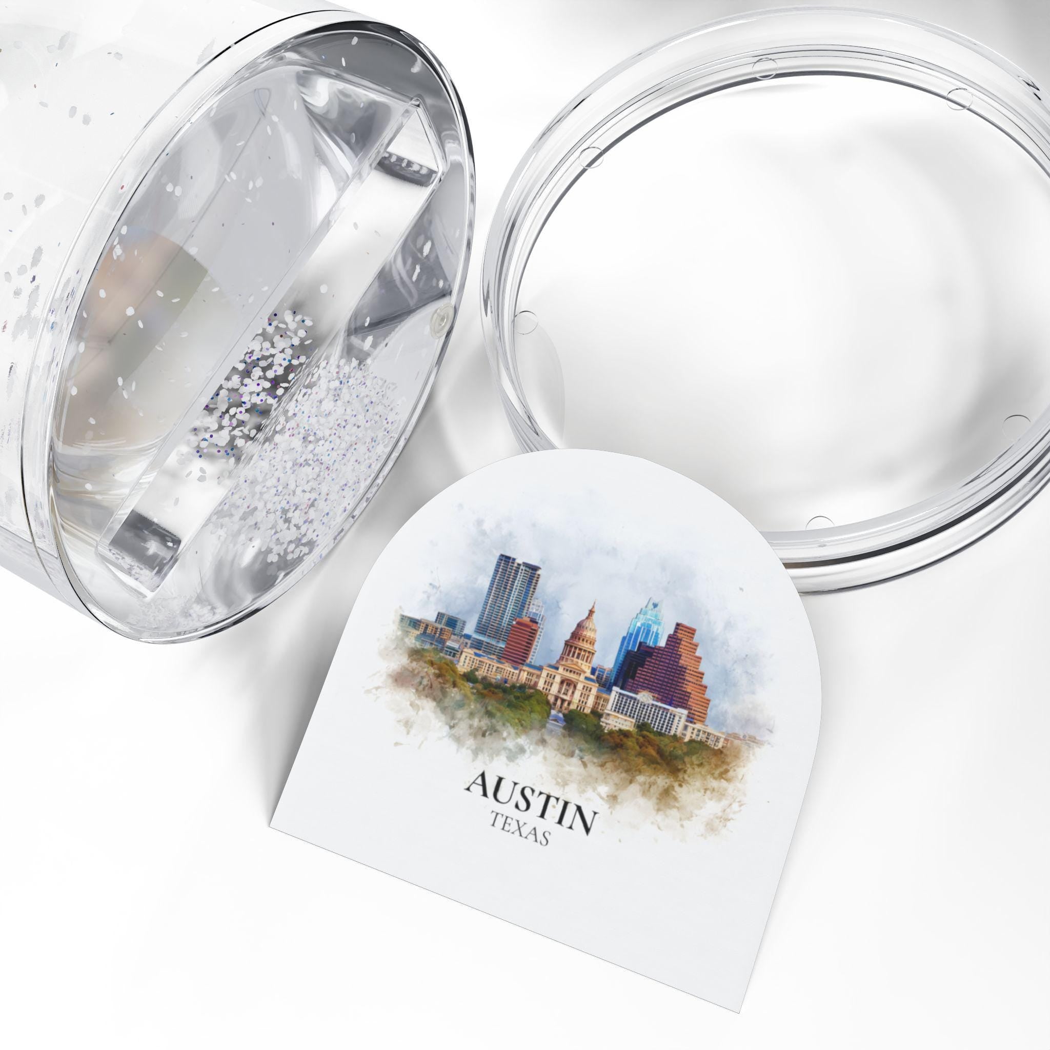 Austin Texas Snow Globe, Personalized Watercolor, Custom Travel Souvenir Keepsake City Dome