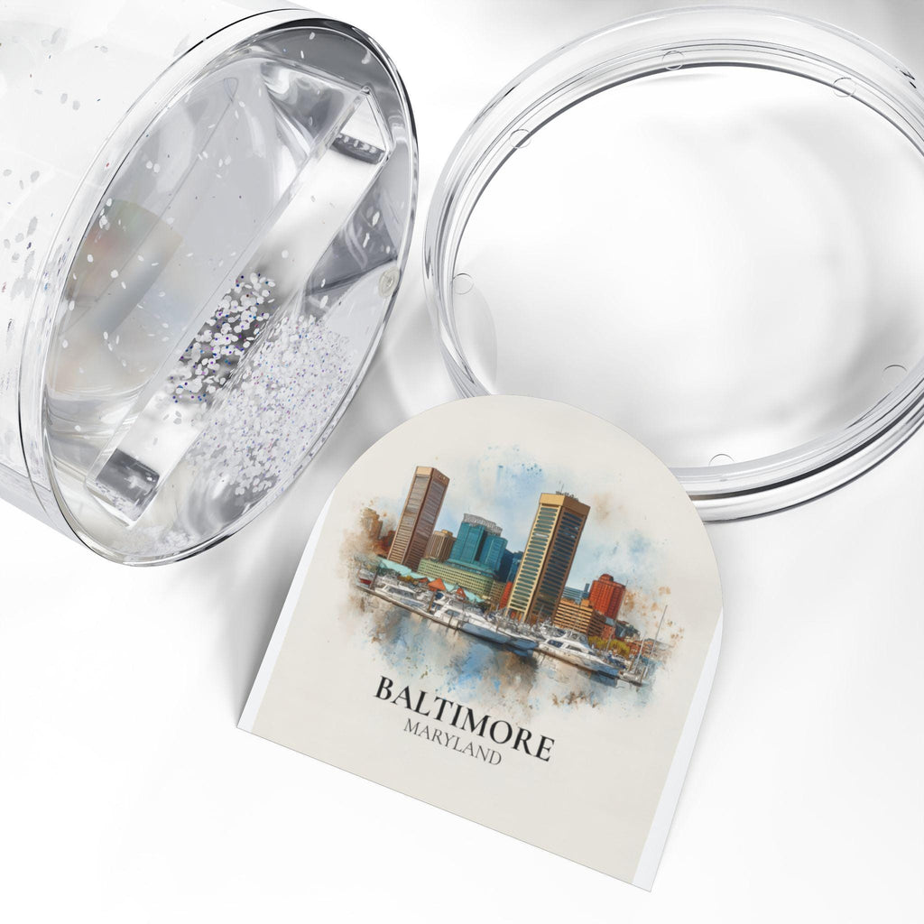 Baltimore Maryland Snow Globe, Personalized Watercolor, Custom Travel Souvenir Keepsake City Dome