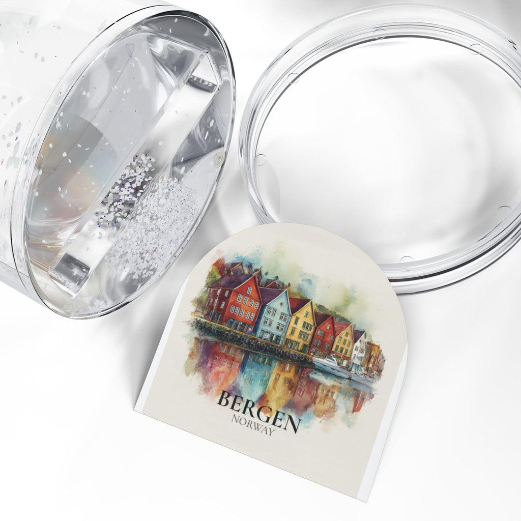 Bergen Norway Snow Globe, Personalized Watercolor, Custom Travel Souvenir Keepsake City Dome