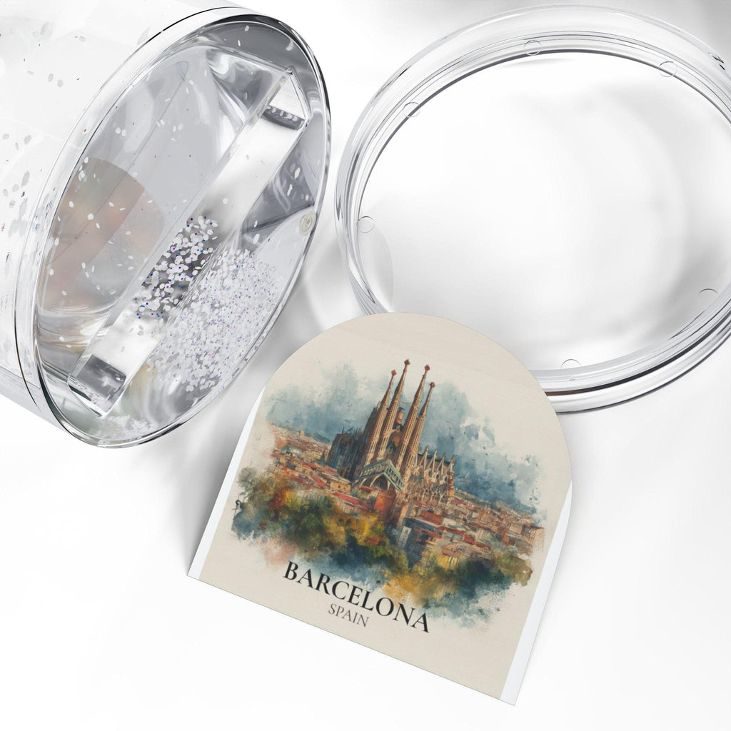 Barcelona Spain Snow Globe, Personalized Watercolor, Custom Travel Souvenir Keepsake City Dome