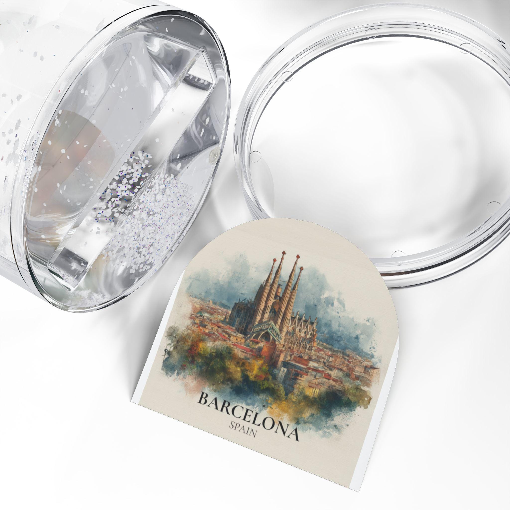 Barcelona Spain Snow Globe, Personalized Watercolor, Custom Travel Souvenir Keepsake City Dome