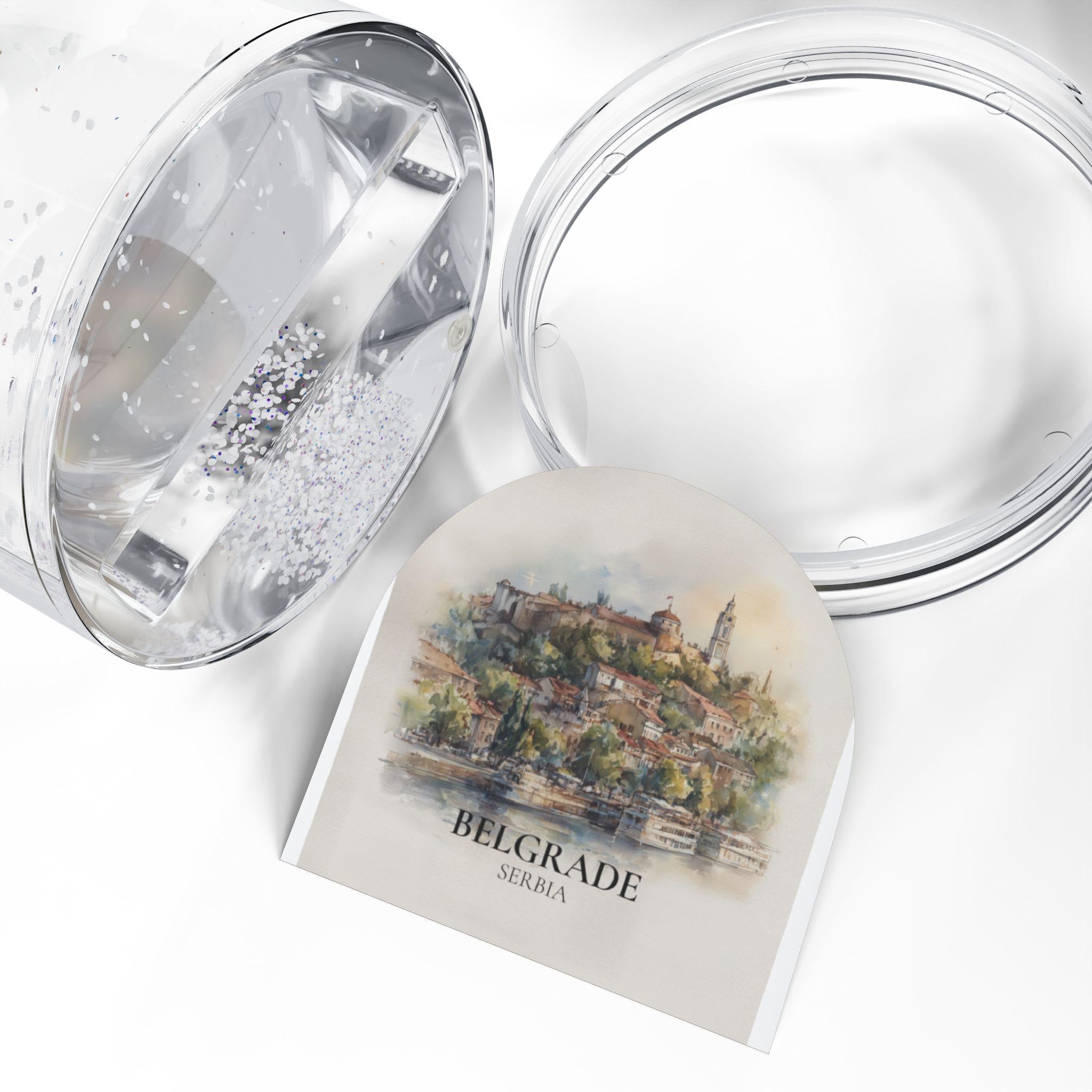 Belgrade Serbia Snow Globe, Personalized Watercolor, Custom Travel Souvenir Keepsake City Dome