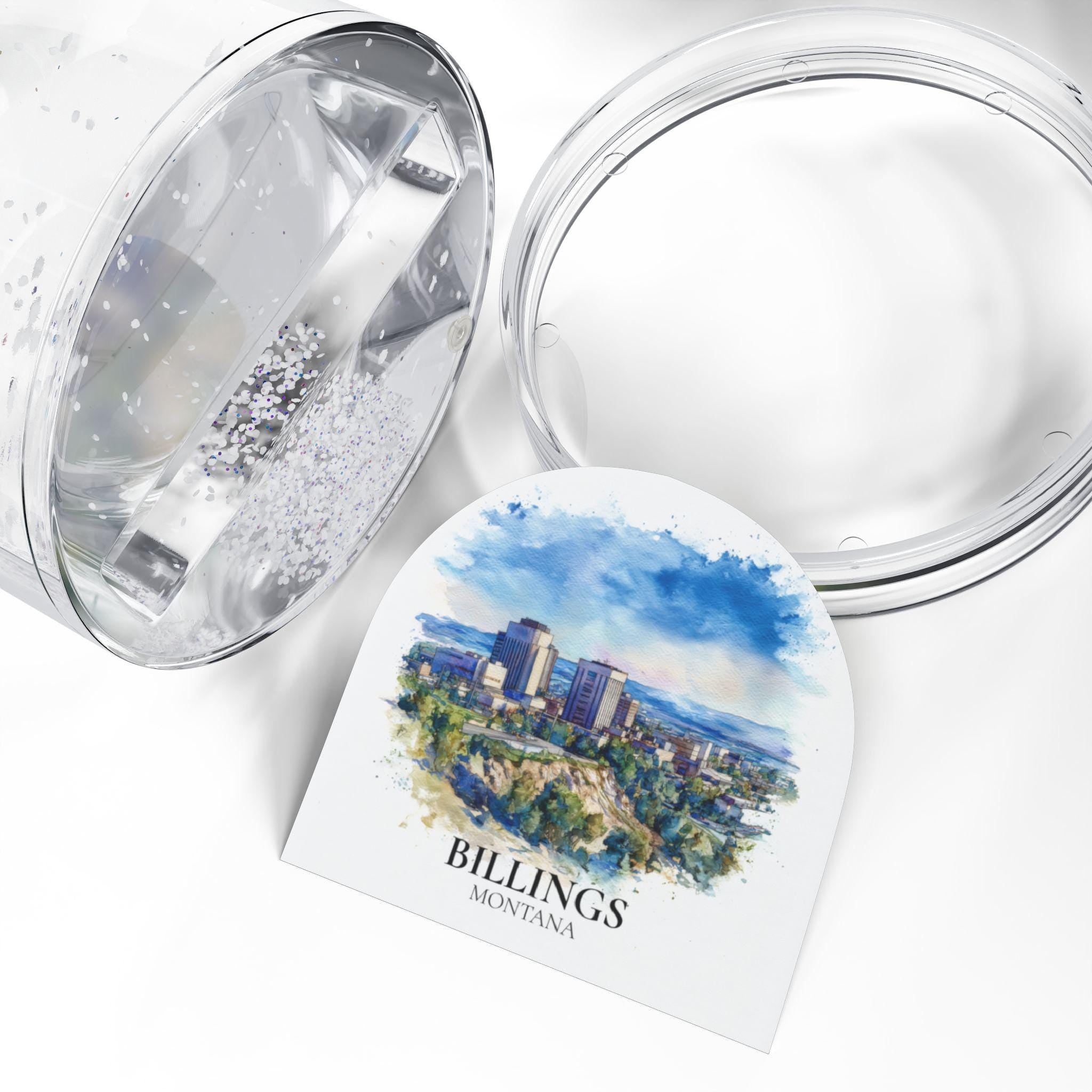Billings Montana Snow Globe, Personalized Watercolor, Custom Travel Souvenir Keepsake City Dome