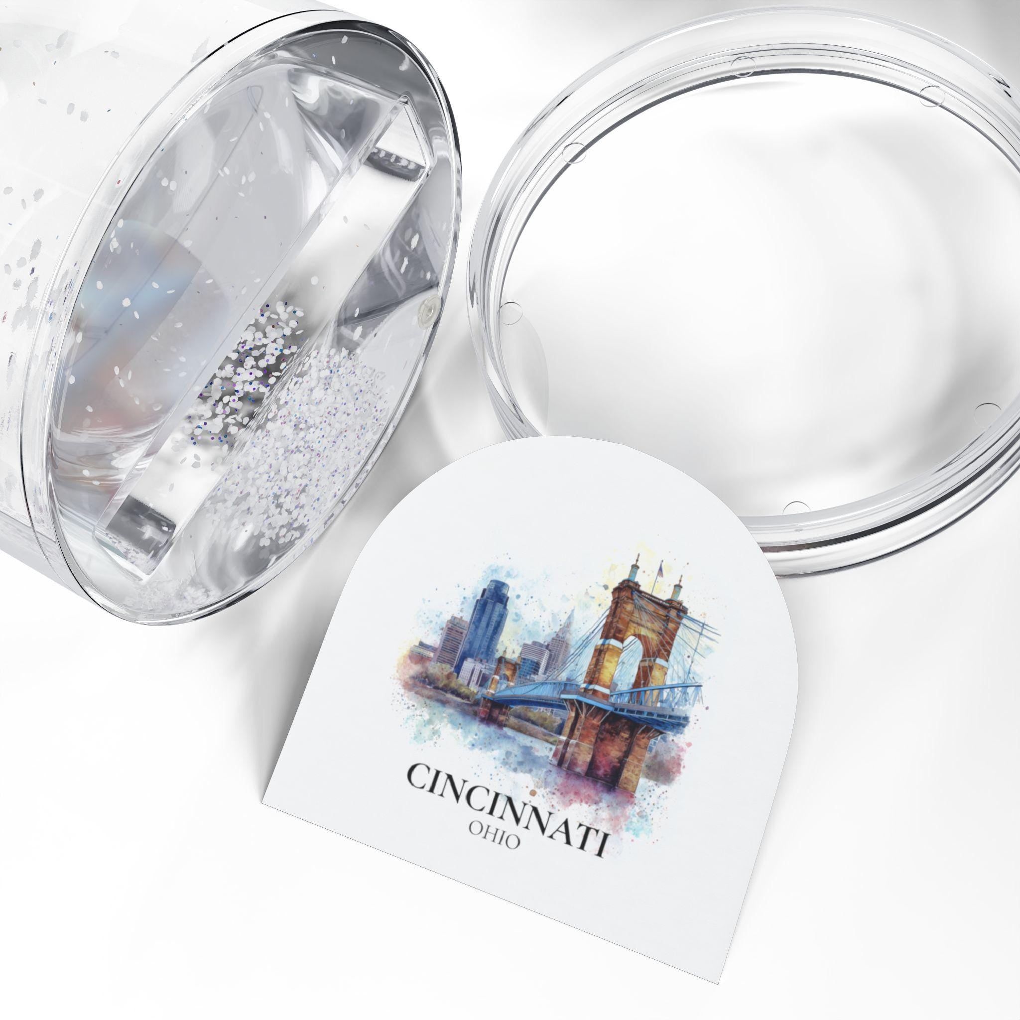 Cincinnati Ohio Snow Globe, Personalized Watercolor, Custom Travel Souvenir Keepsake City Dome