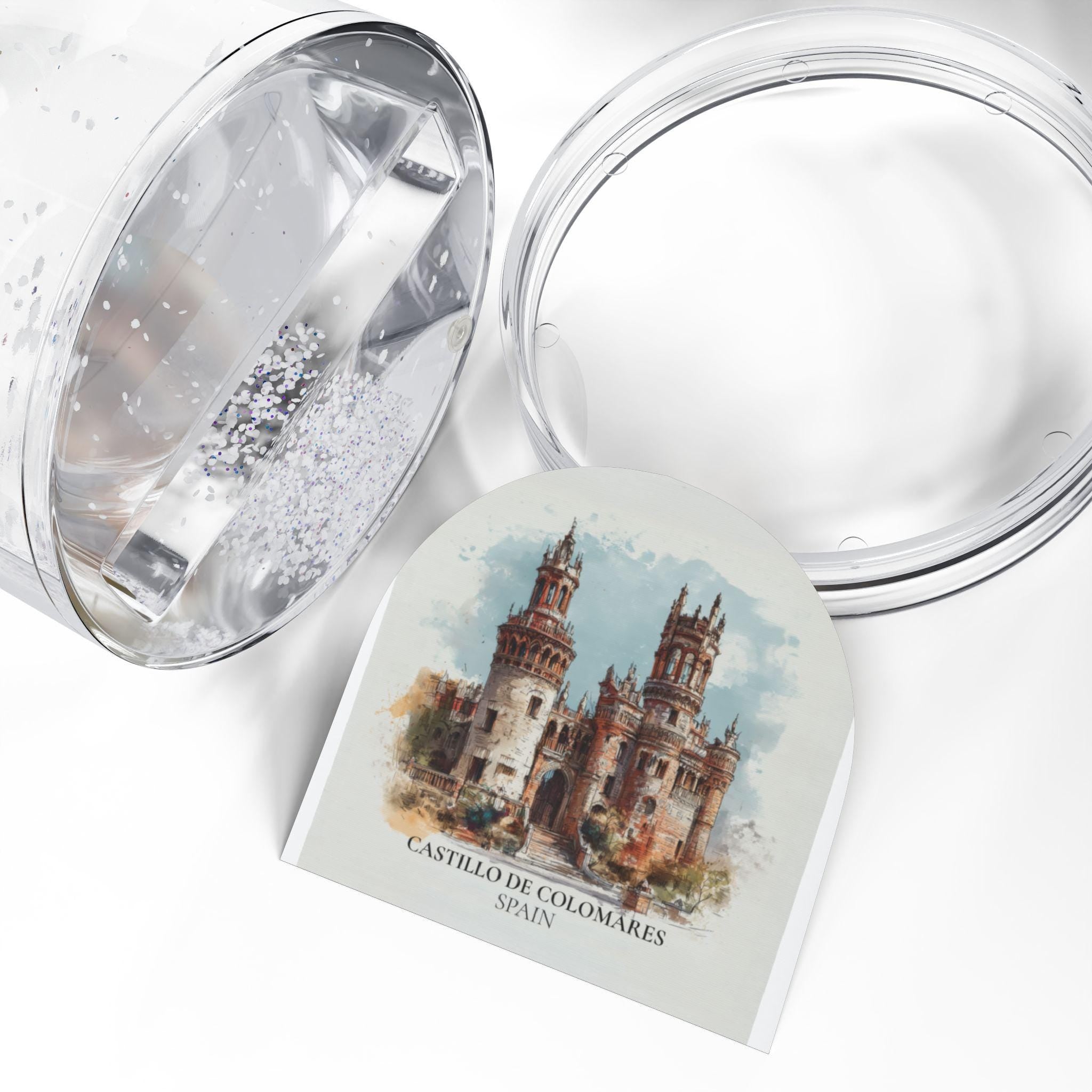 Castillo de Colomares Spain Snow Globe, Personalized Watercolor, Custom Travel Souvenir Keepsake City Dome