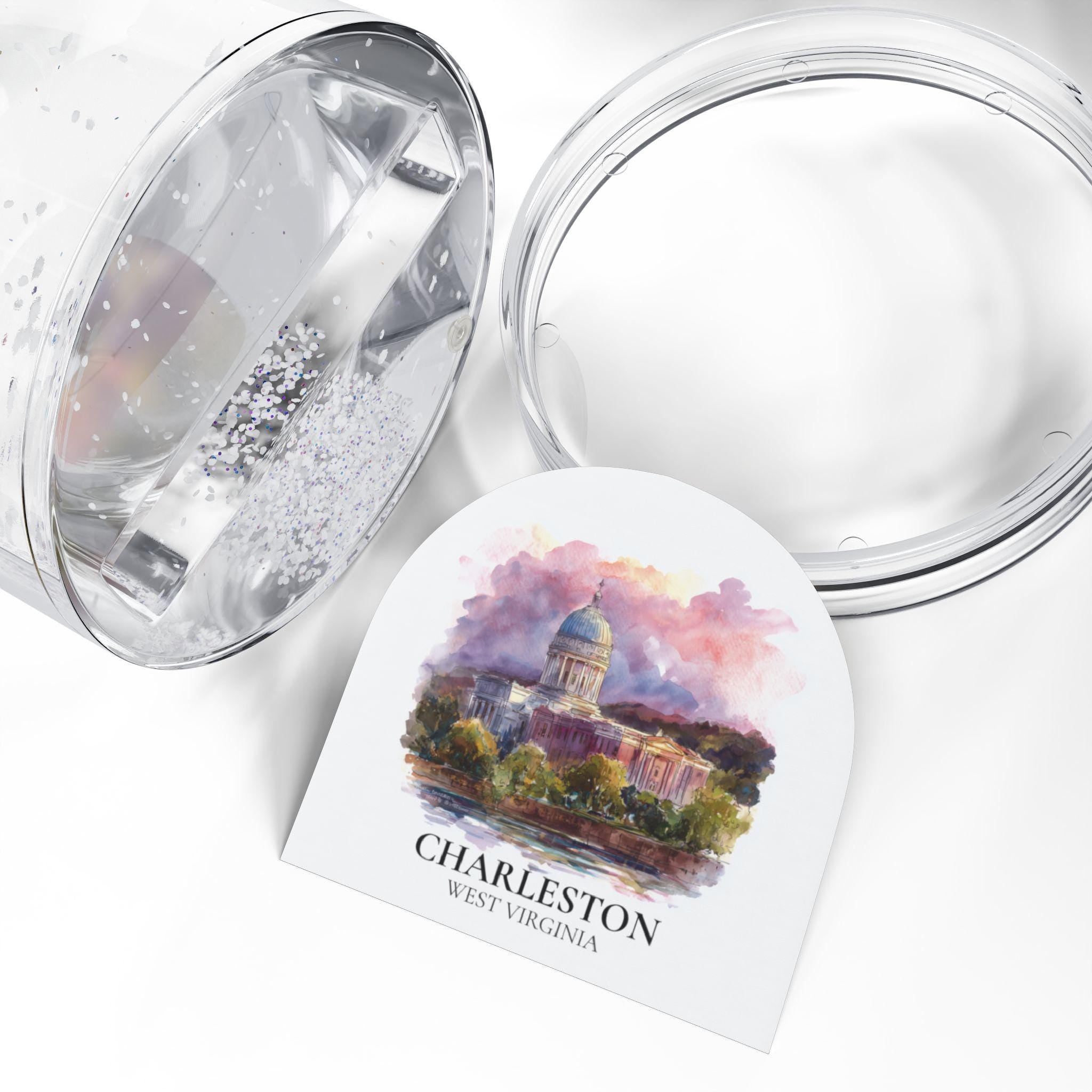 Charleston West Virginia Snow Globe, Personalized Watercolor, Custom Travel Souvenir Keepsake City Dome