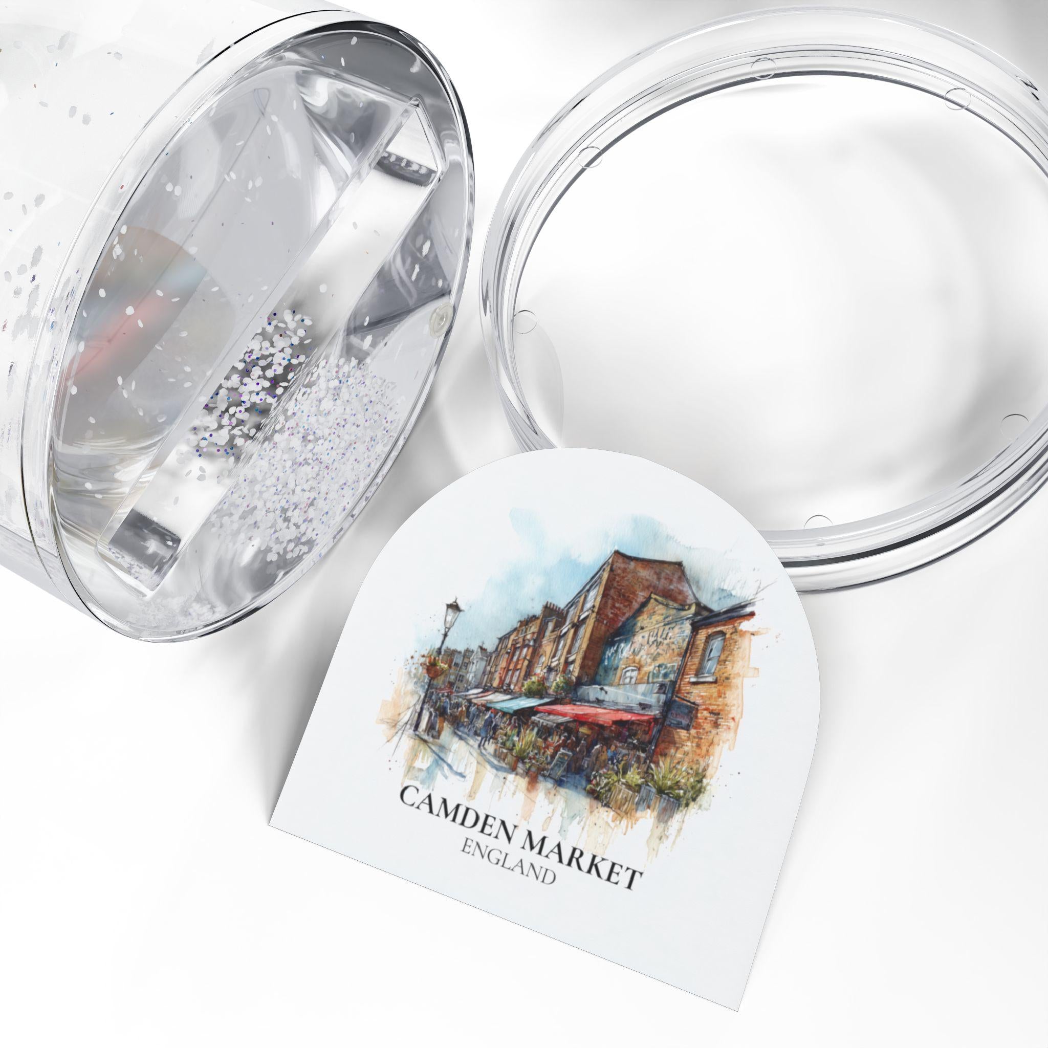 Camden Market England Snow Globe, Personalized Watercolor, Custom Travel Souvenir Keepsake City Dome