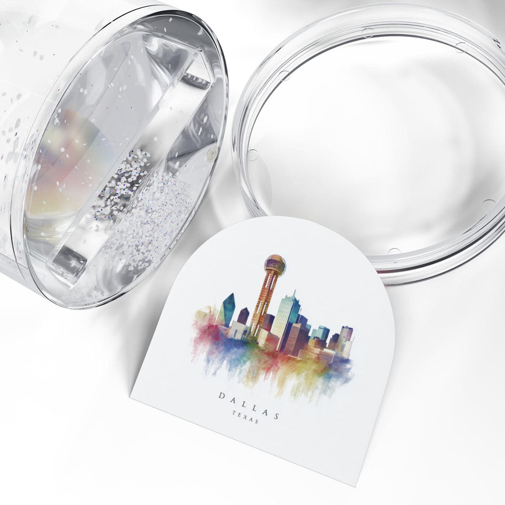 Dallas Texas Snow Globe, Personalized Watercolor, Custom Travel Souvenir Keepsake City Dome