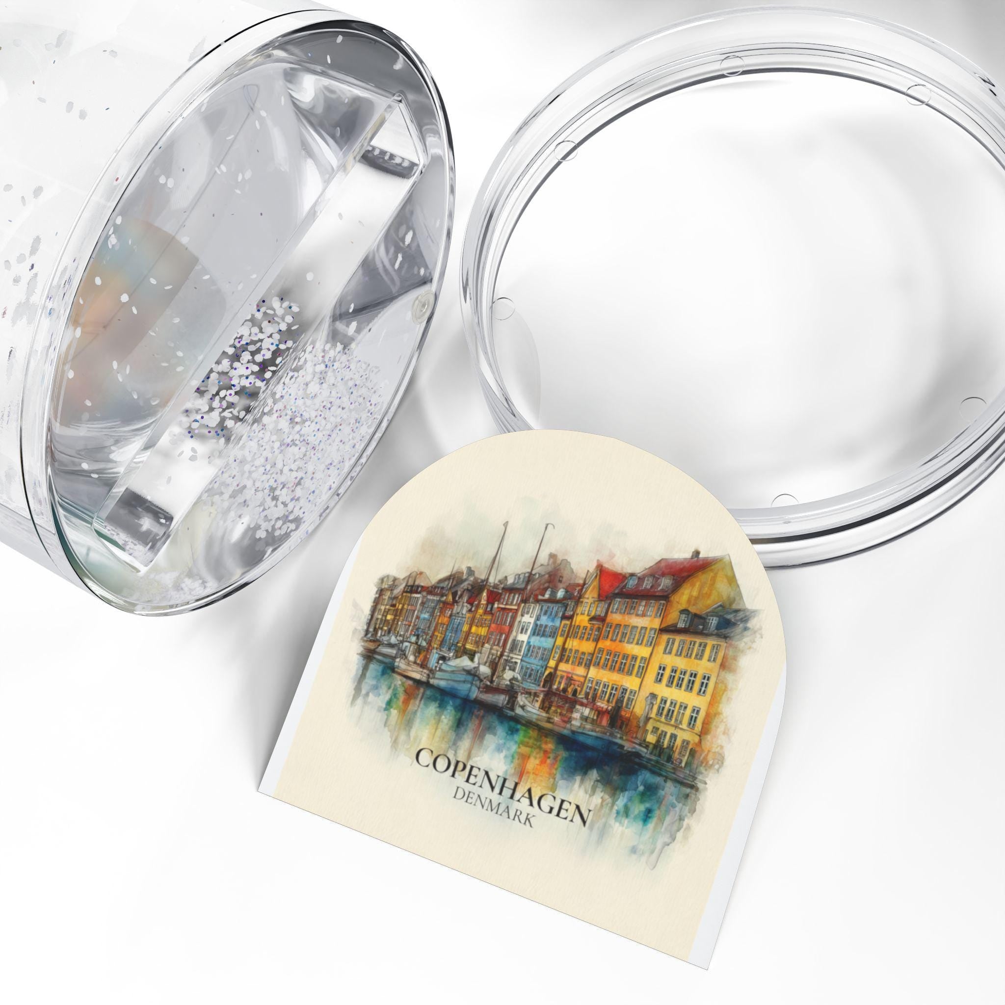 Copenhagen Denmark Snow Globe, Personalized Watercolor, Custom Travel Souvenir Keepsake City Dome
