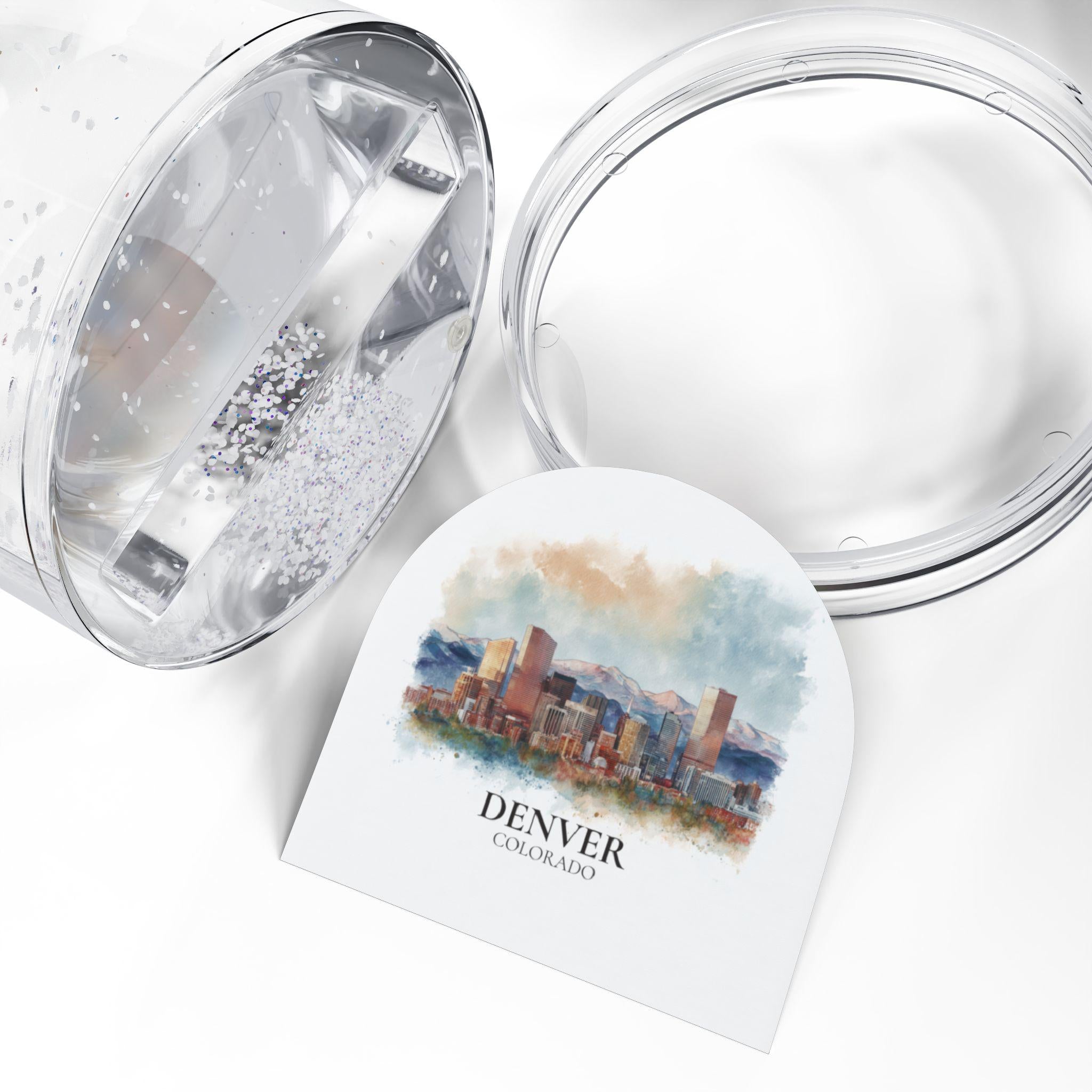 Denver Colorado Snow Globe, Personalized Watercolor, Custom Travel Souvenir Keepsake City Dome