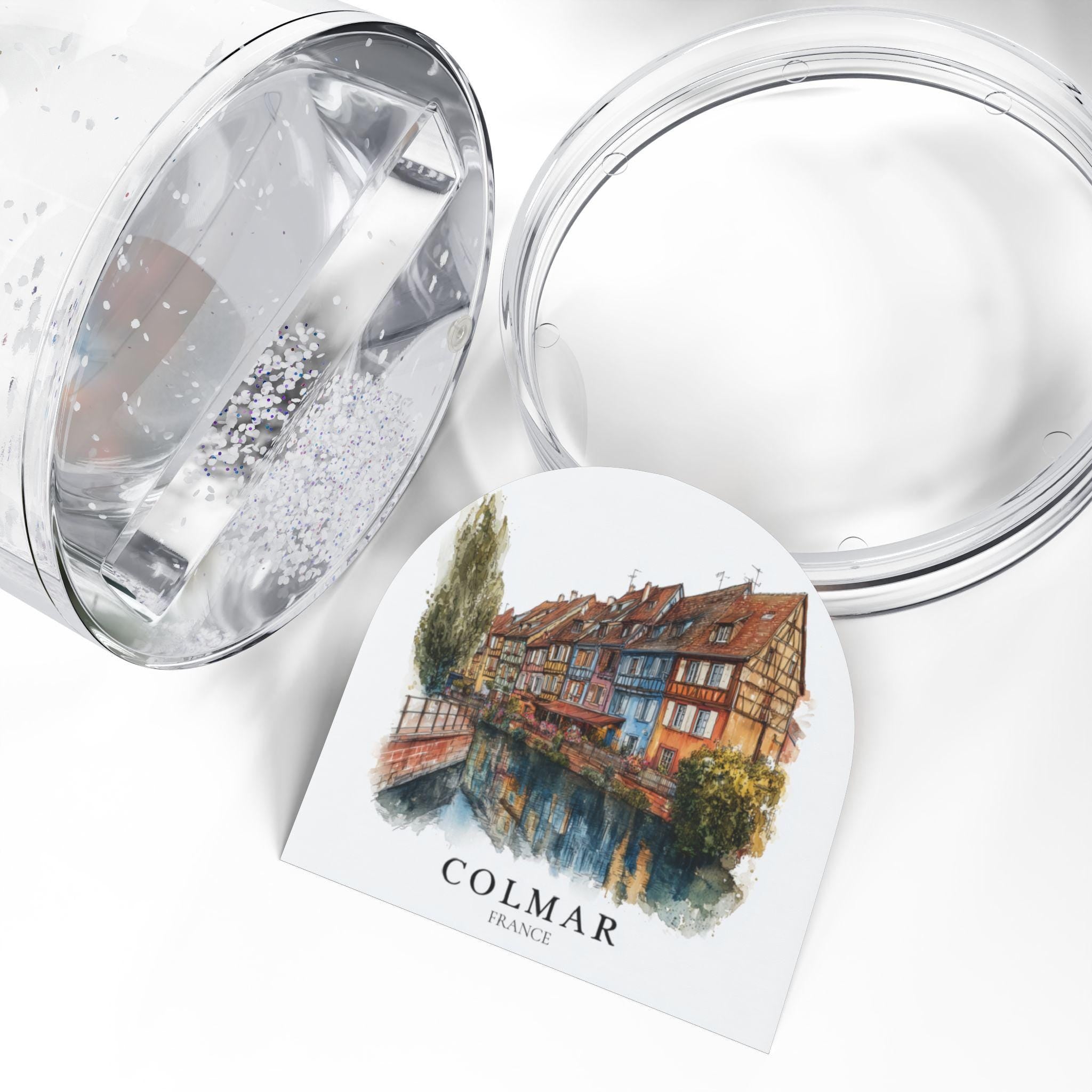 Colmar France Snow Globe, Personalized Watercolor, Custom Travel Souvenir Keepsake City Dome