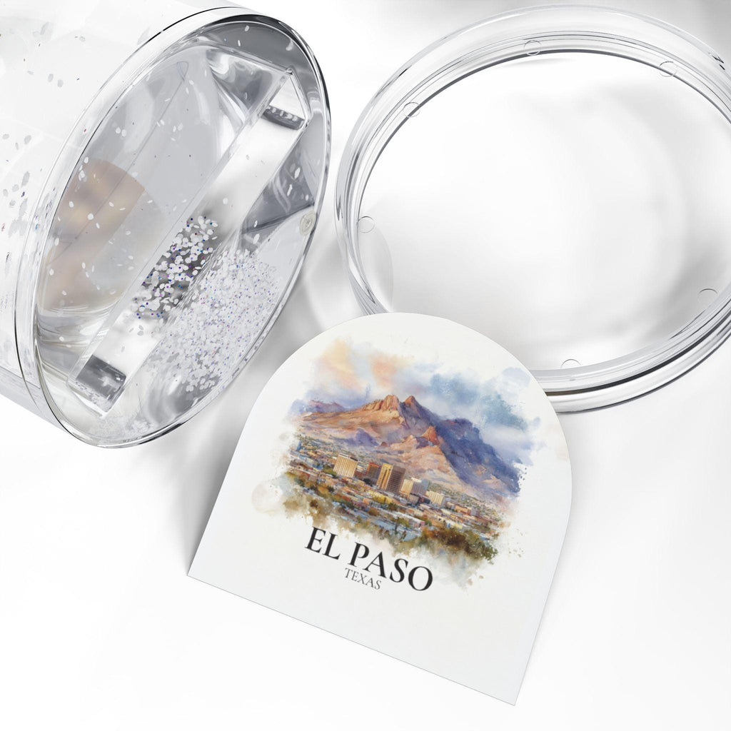 El Paso Texas Snow Globe, Personalized Watercolor, Custom Travel Souvenir Keepsake City Dome