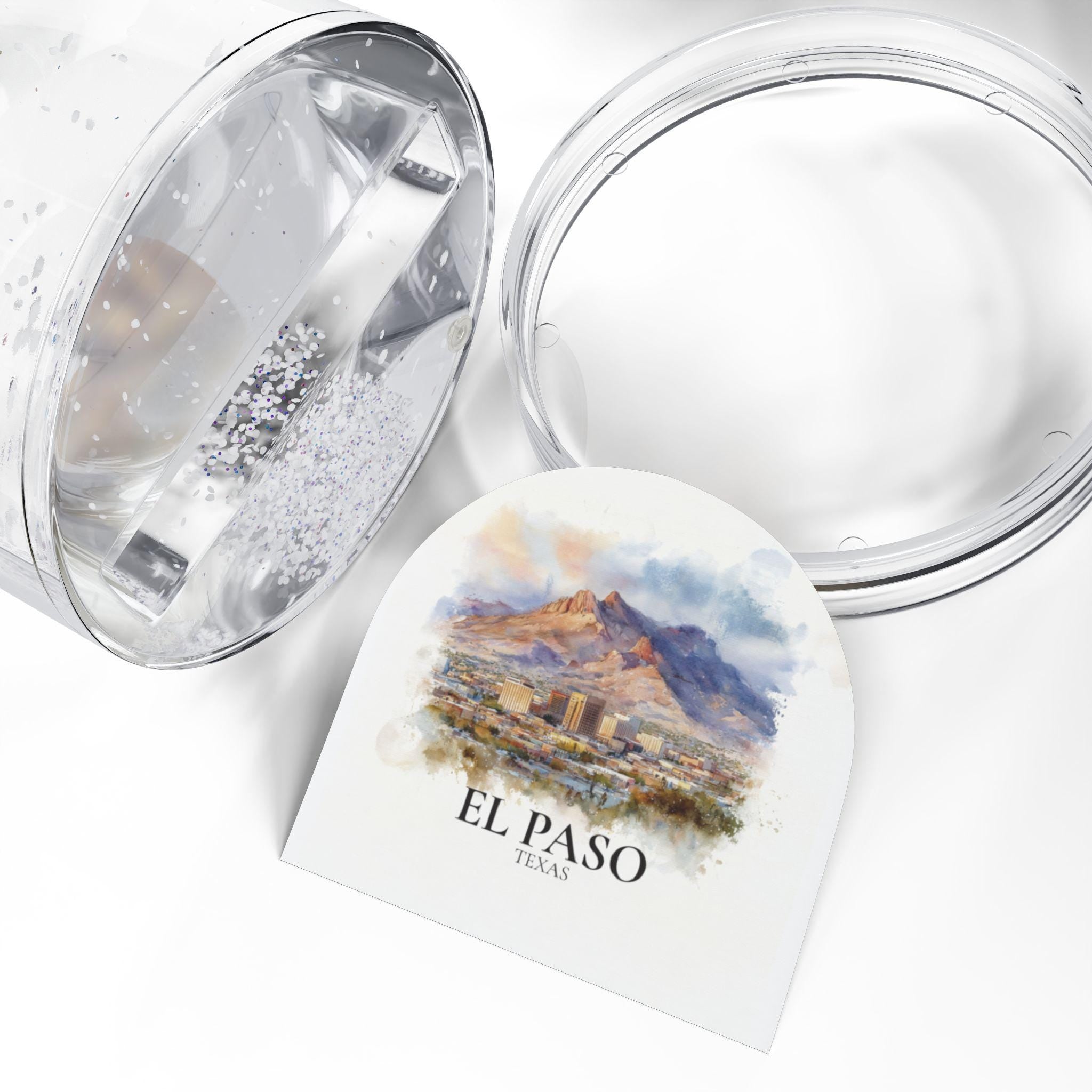 El Paso Texas Snow Globe, Personalized Watercolor, Custom Travel Souvenir Keepsake City Dome