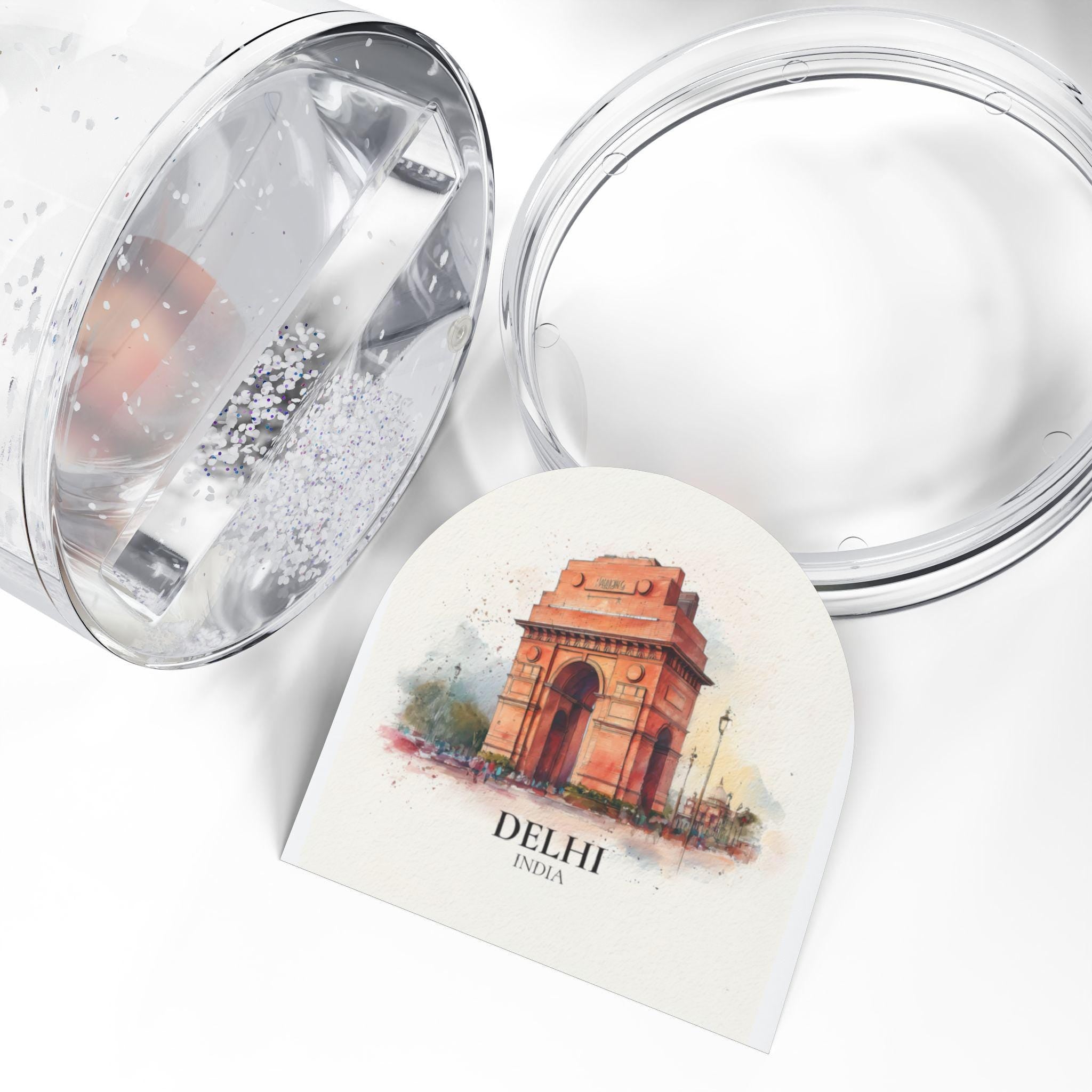 Delhi India2 Snow Globe, Personalized Watercolor, Custom Travel Souvenir Keepsake City Dome
