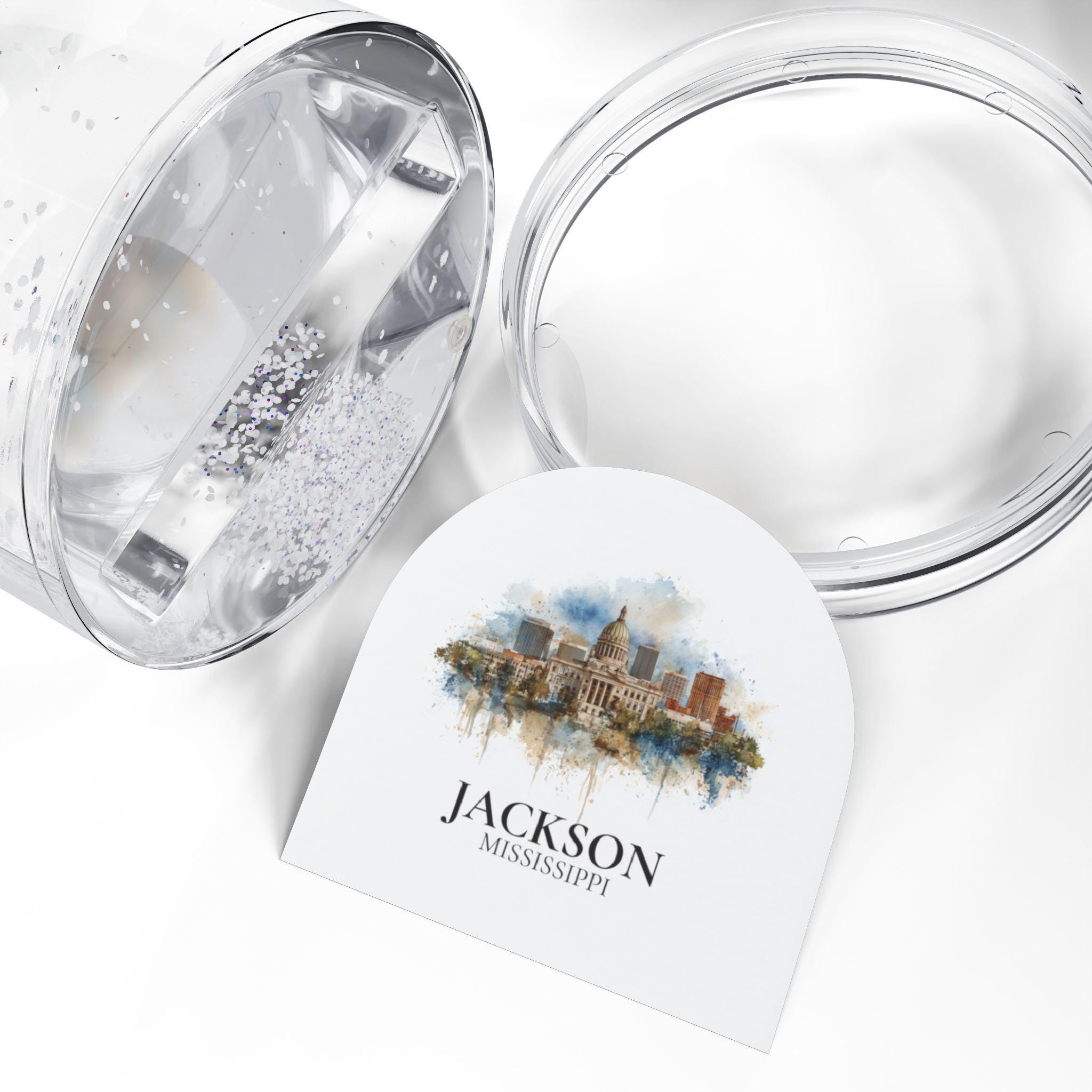 Jackson Mississippi Snow Globe, Personalized Watercolor, Custom Travel Souvenir Keepsake City Dome