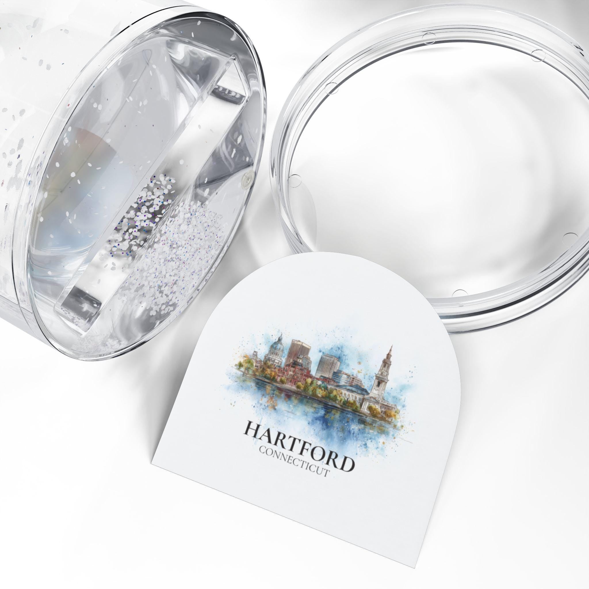Hartford Connecticut Snow Globe, Personalized Watercolor, Custom Travel Souvenir Keepsake City Dome