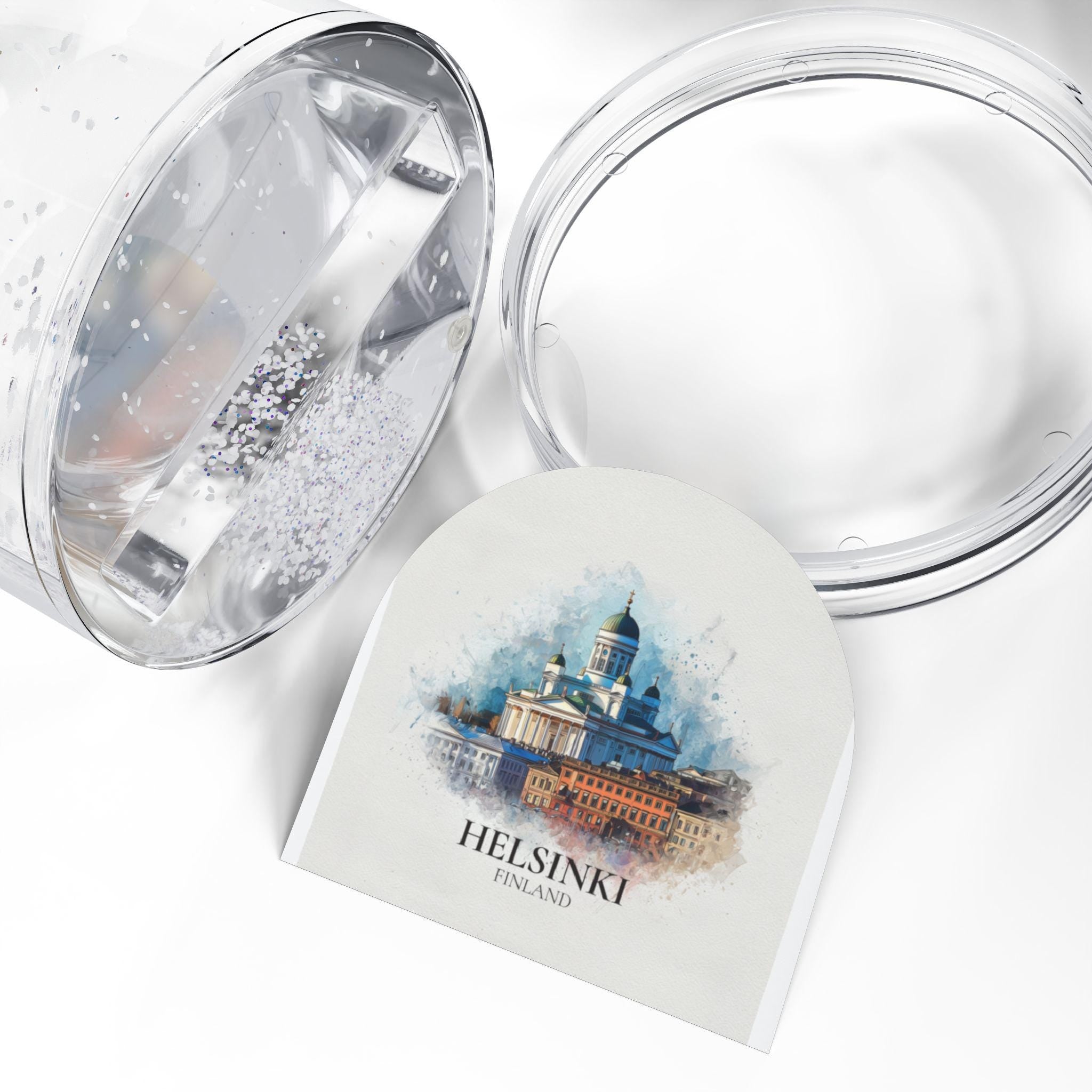 Helsinki Finland Snow Globe, Personalized Watercolor, Custom Travel Souvenir Keepsake City Dome