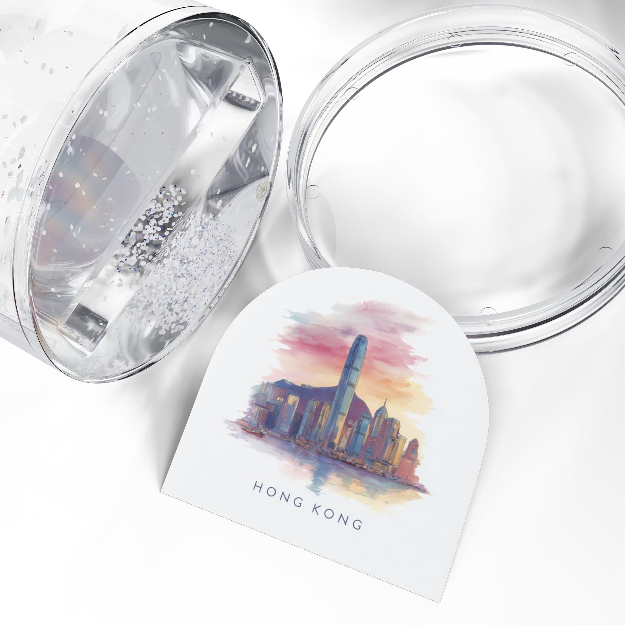 Hong Kong Snow Globe, Personalized Watercolor, Custom Travel Souvenir Keepsake City Dome