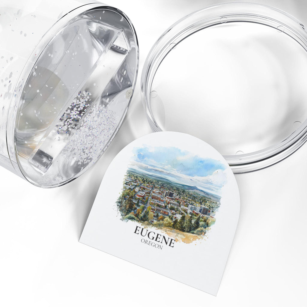 Eugene Oregon Snow Globe, Personalized Watercolor, Custom Travel Souvenir Keepsake City Dome