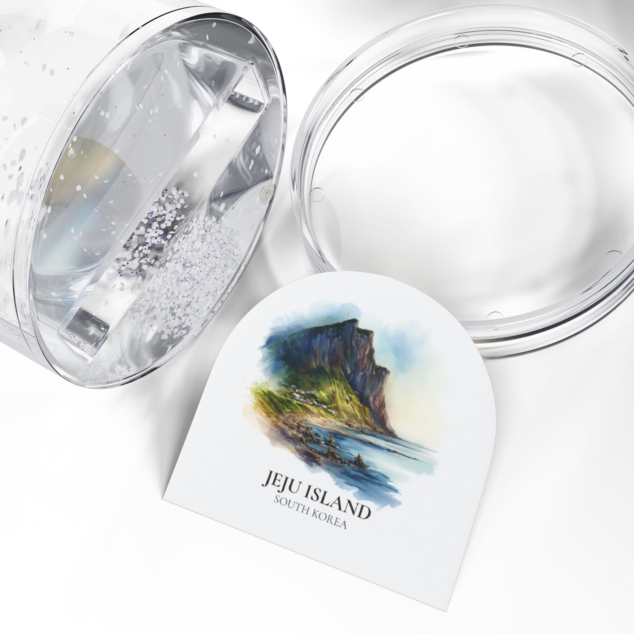 Jeju Island South Korea Snow Globe, Personalized Watercolor, Custom Travel Souvenir Keepsake City Dome