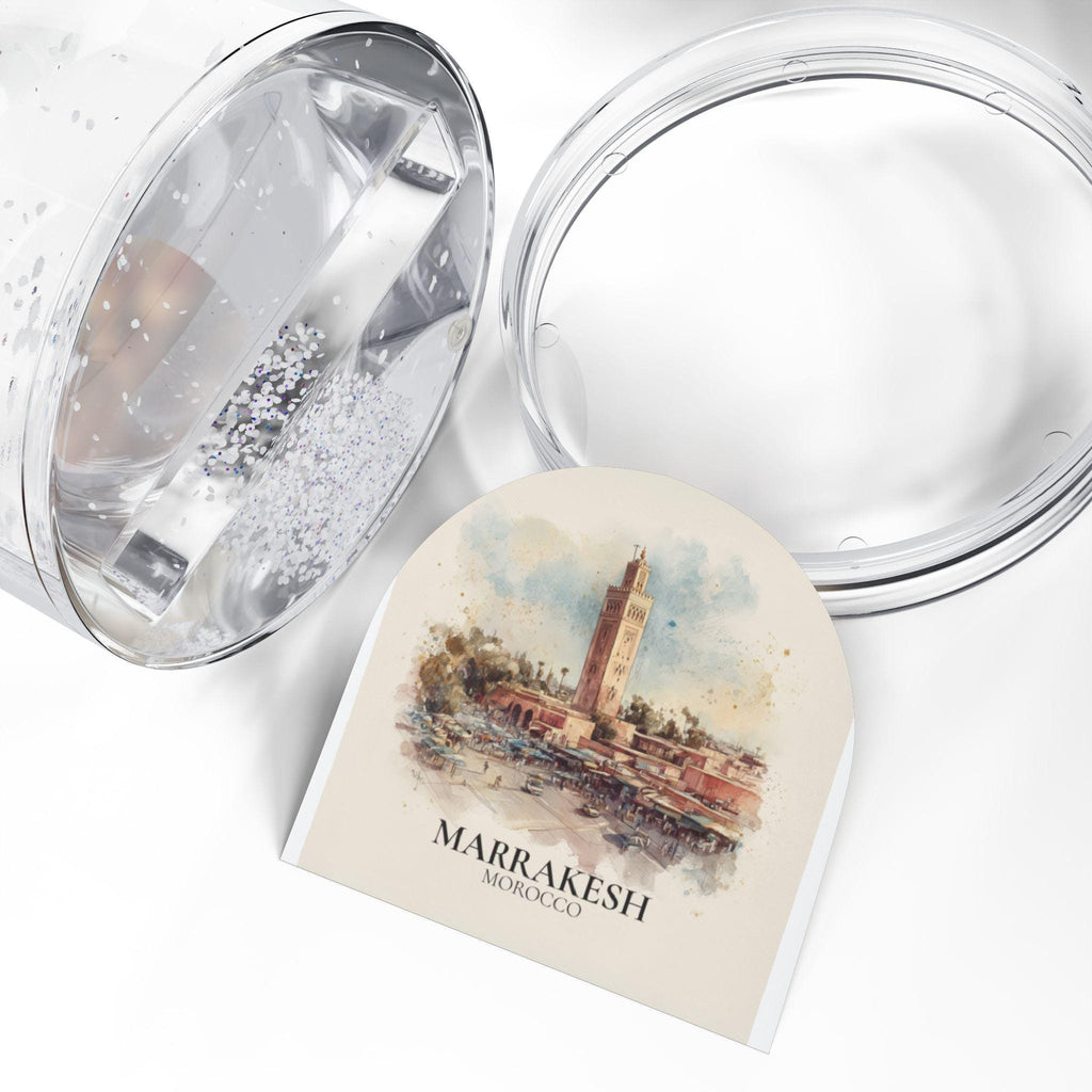Marrakesh Morocco Snow Globe, Personalized Watercolor, Custom Travel Souvenir Keepsake City Dome