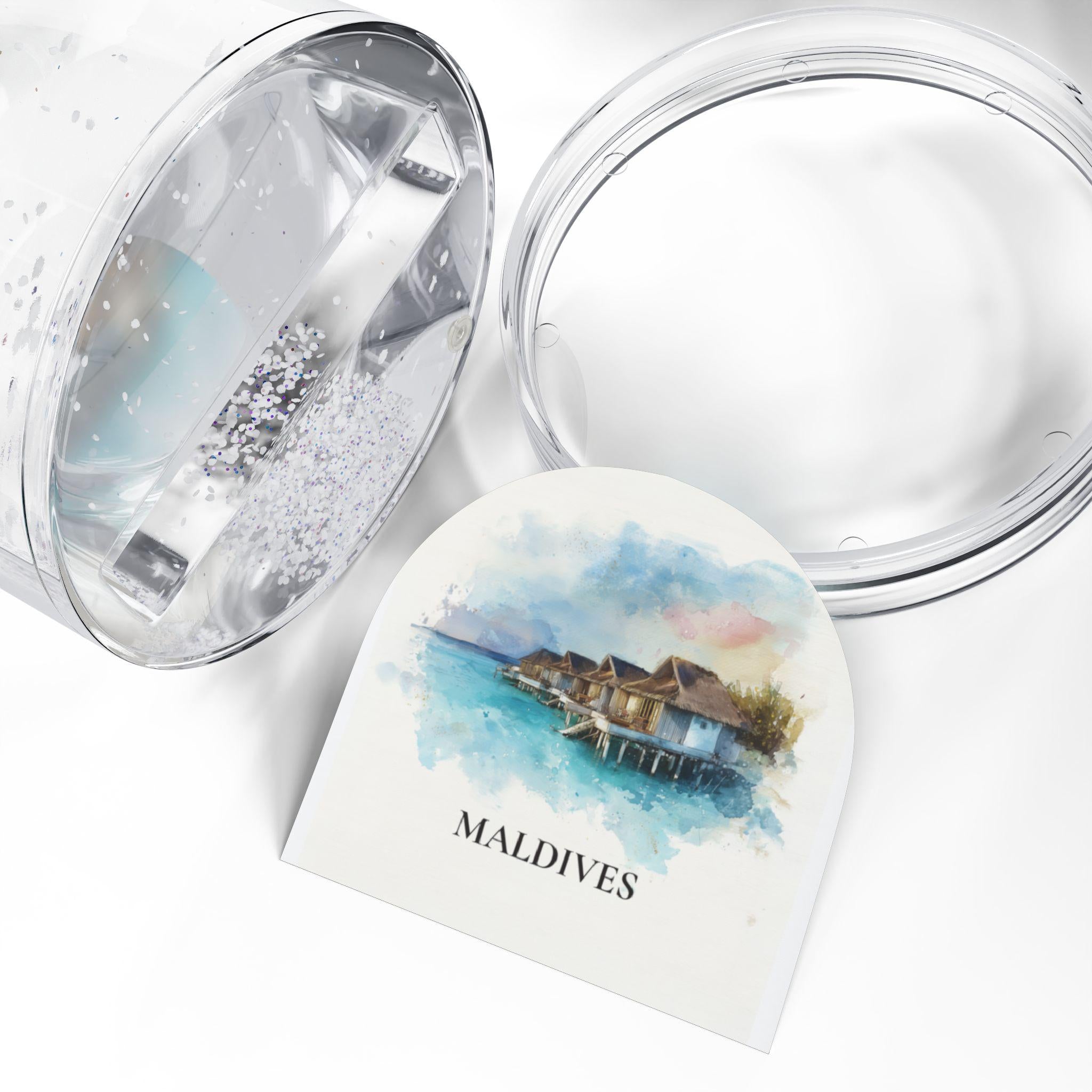 Maldives Snow Globe, Custom Watercolor, Personalized Travel Souvenir Keepsake City Dome
