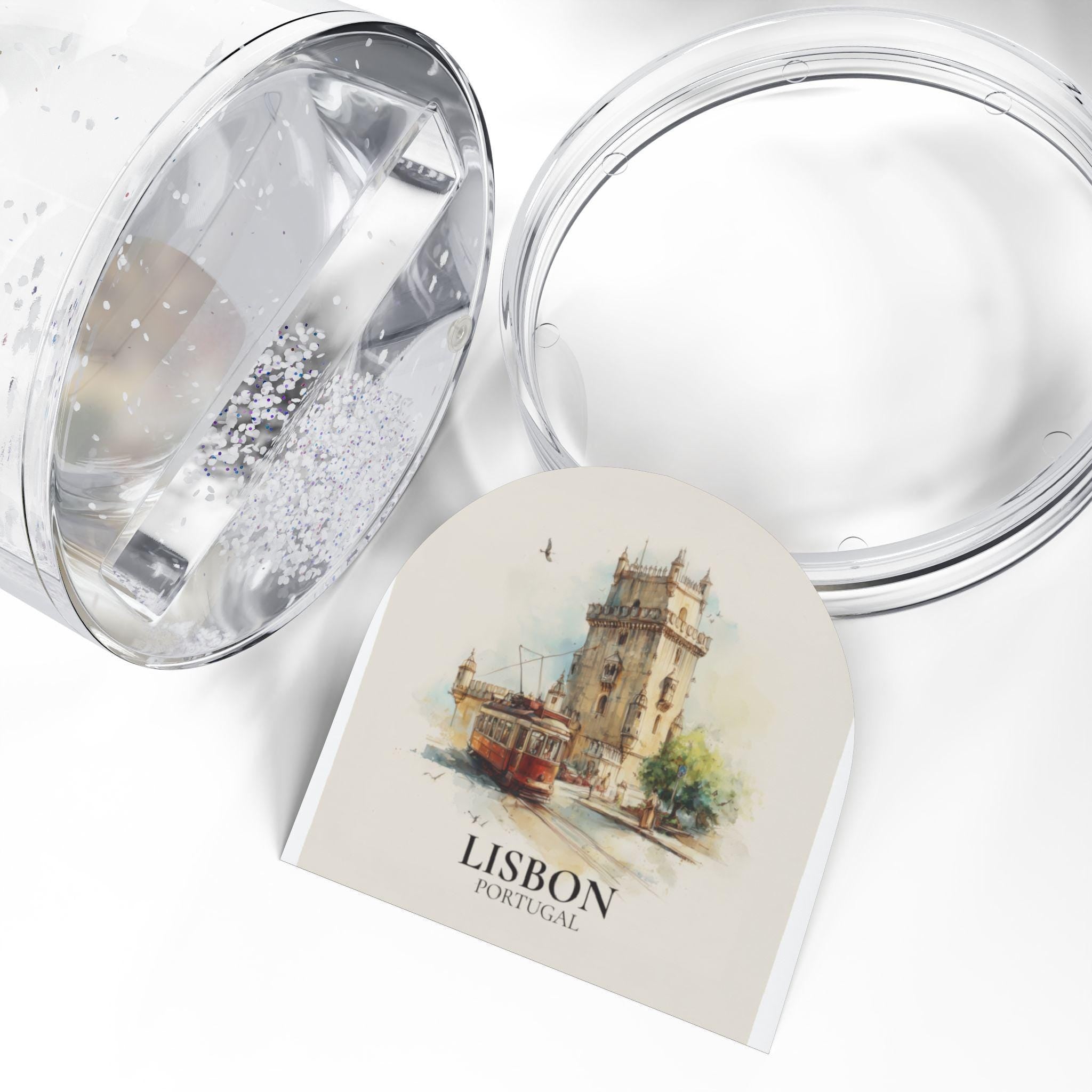 Lisbon Portugal Snow Globe, Personalized Watercolor, Custom Travel Souvenir Keepsake City Dome