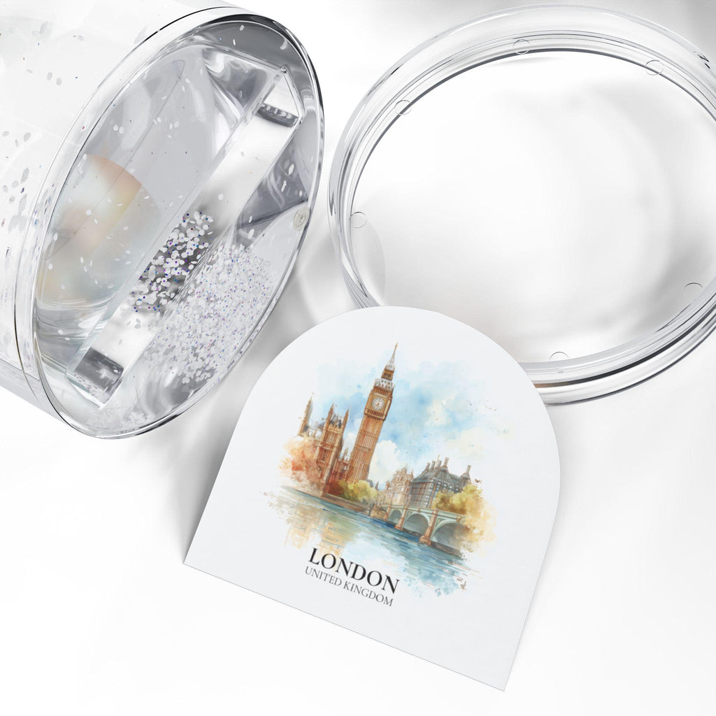 London United Kingdom Snow Globe, Personalized Watercolor, Custom Travel Souvenir Keepsake City Dome