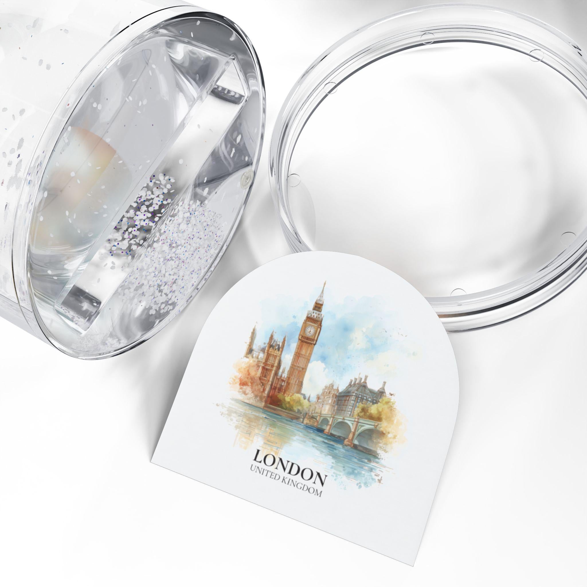 London United Kingdom Snow Globe, Personalized Watercolor, Custom Travel Souvenir Keepsake City Dome