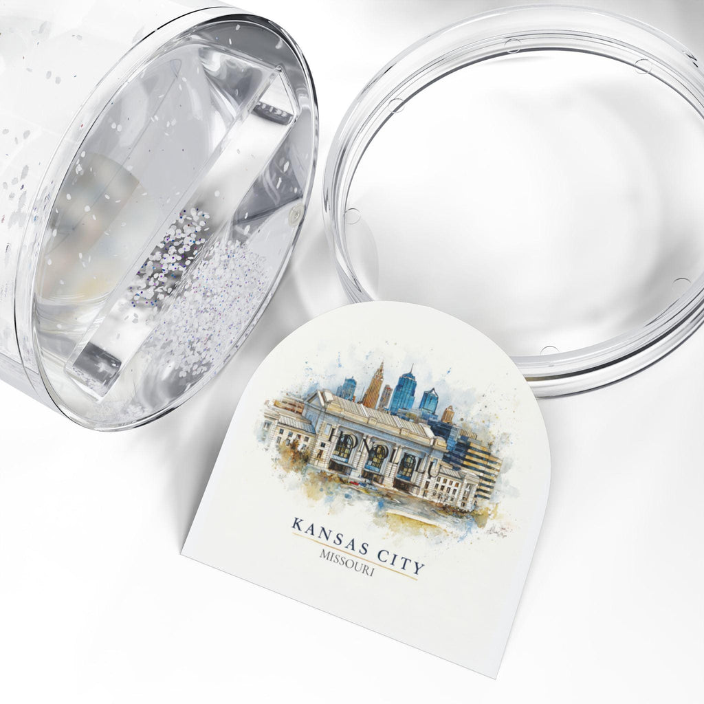 Kansas City Missouri Snow Globe, Personalized Watercolor, Custom Travel Souvenir Keepsake City Dome