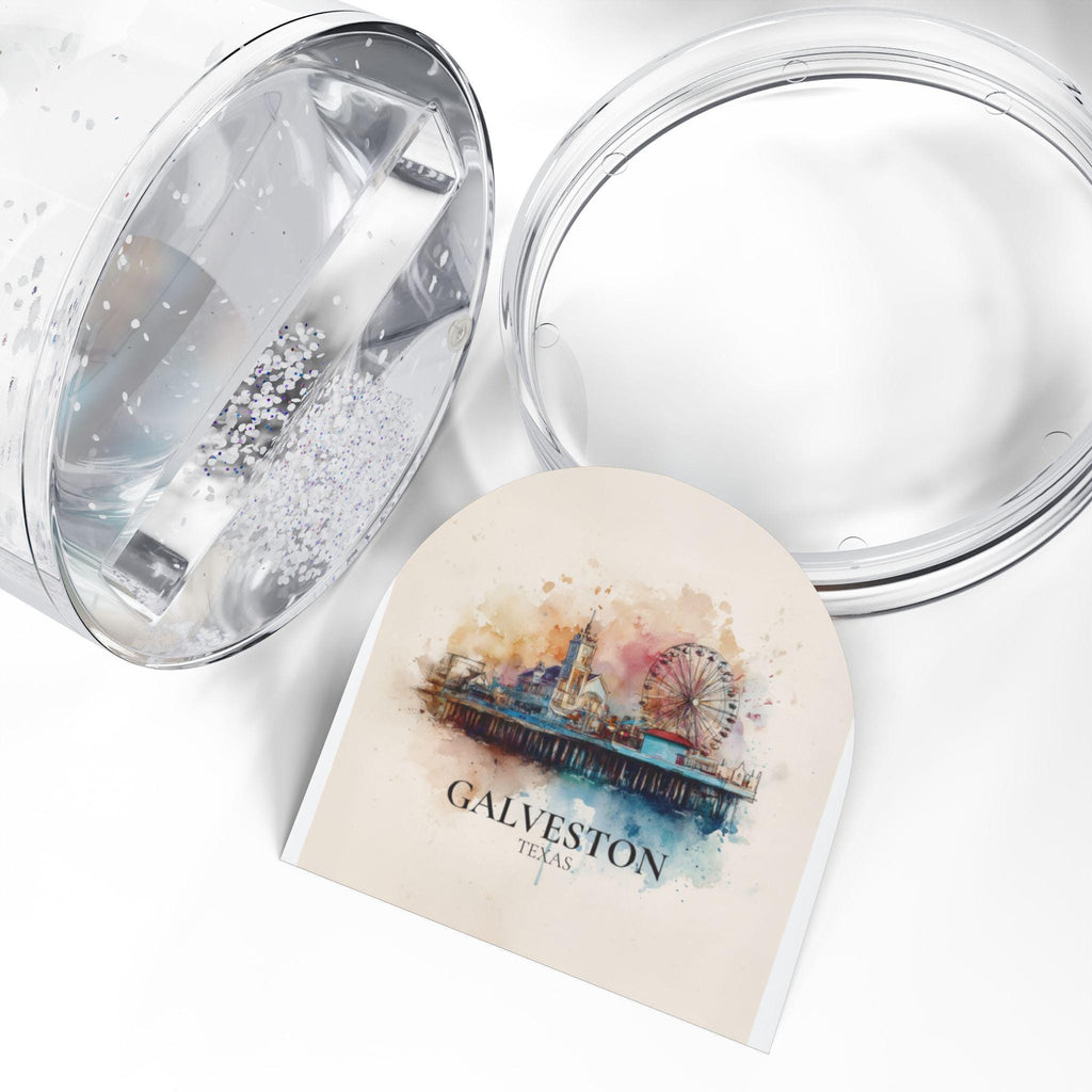 Galveston Texas Snow Globe, Personalized Watercolor, Custom Travel Souvenir Keepsake City Dome