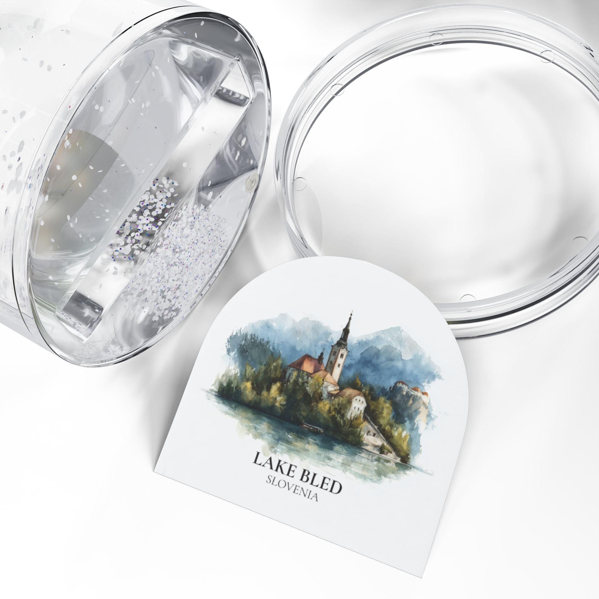 Lake Bled Slovenia Snow Globe, Personalized Watercolor, Custom Travel Souvenir Keepsake City Dome