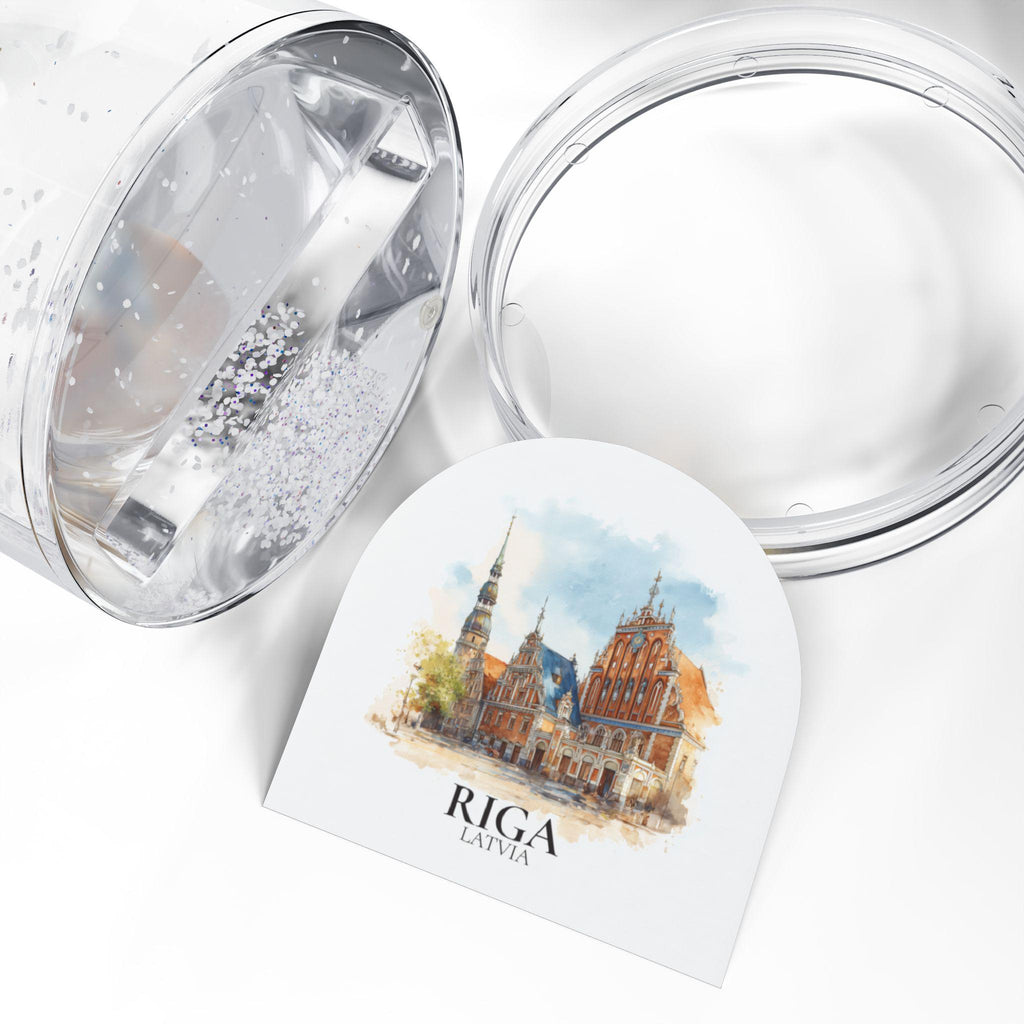 Riga Latvia Snow Globe, Personalized Watercolor, Custom Travel Souvenir Keepsake City Dome