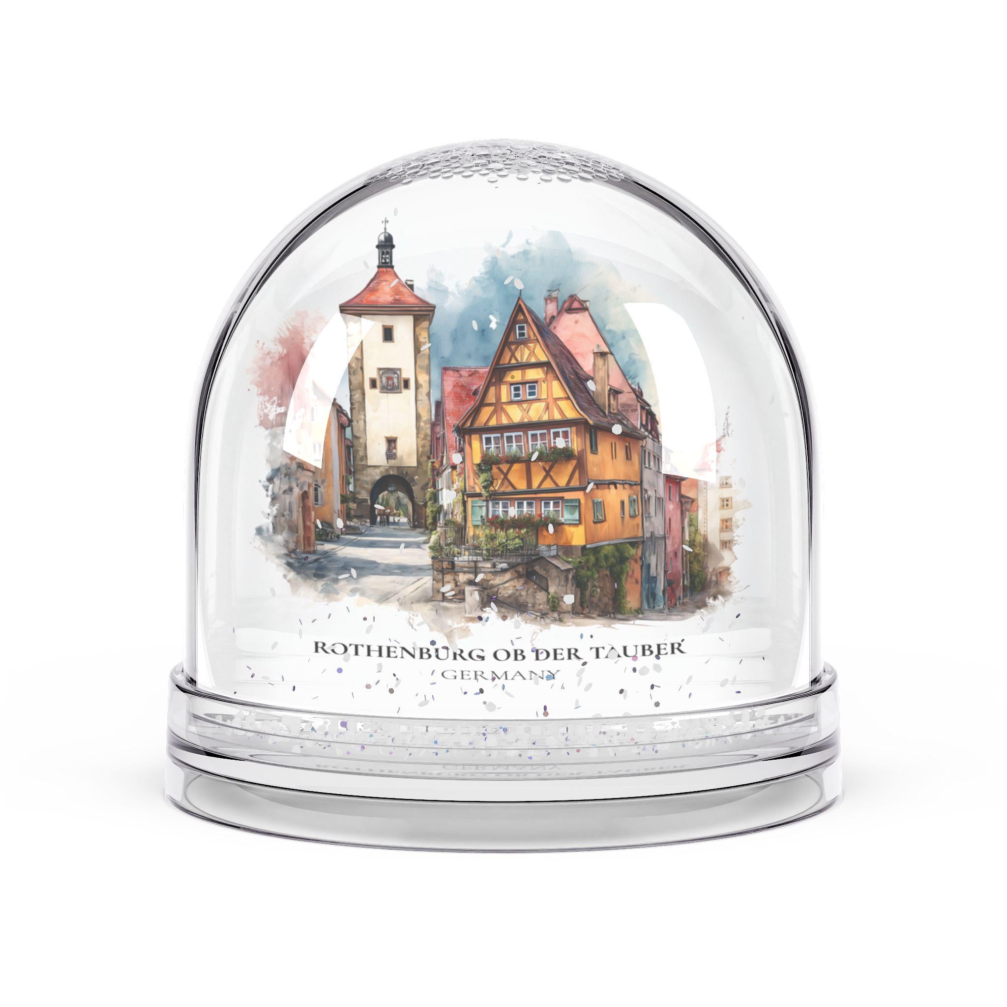 Rothenburg ob der Tauber Germany Snow Globe, Personalized Watercolor, Custom Travel Souvenir Keepsake City Dome