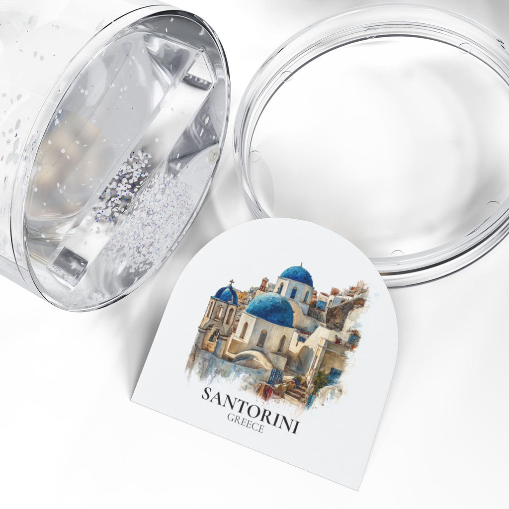 Santorini Greece Snow Globe, Personalized Watercolor, Custom Travel Souvenir Keepsake City Dome