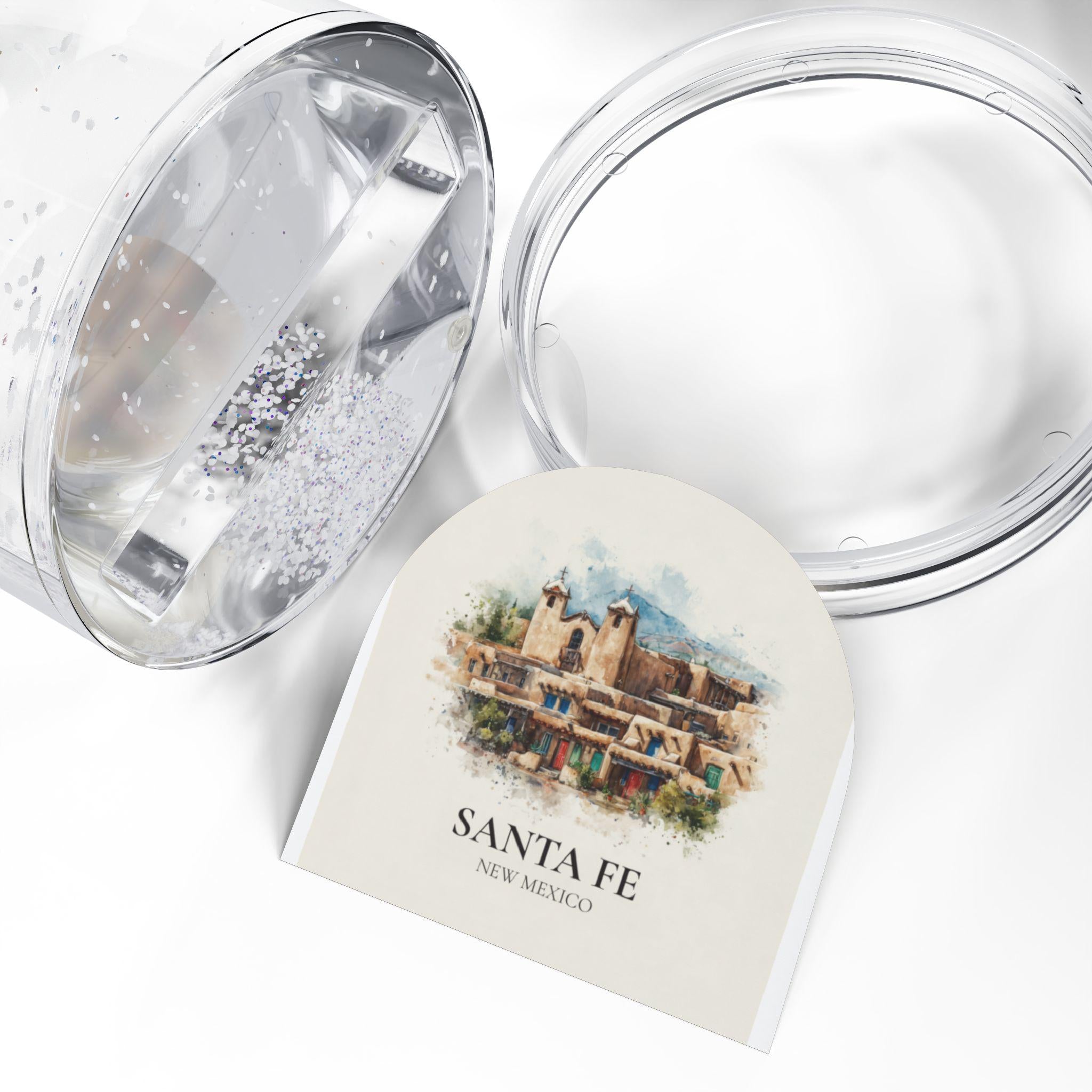 Santa Fe New Mexico Snow Globe, Personalized Watercolor, Custom Travel Souvenir Keepsake City Dome