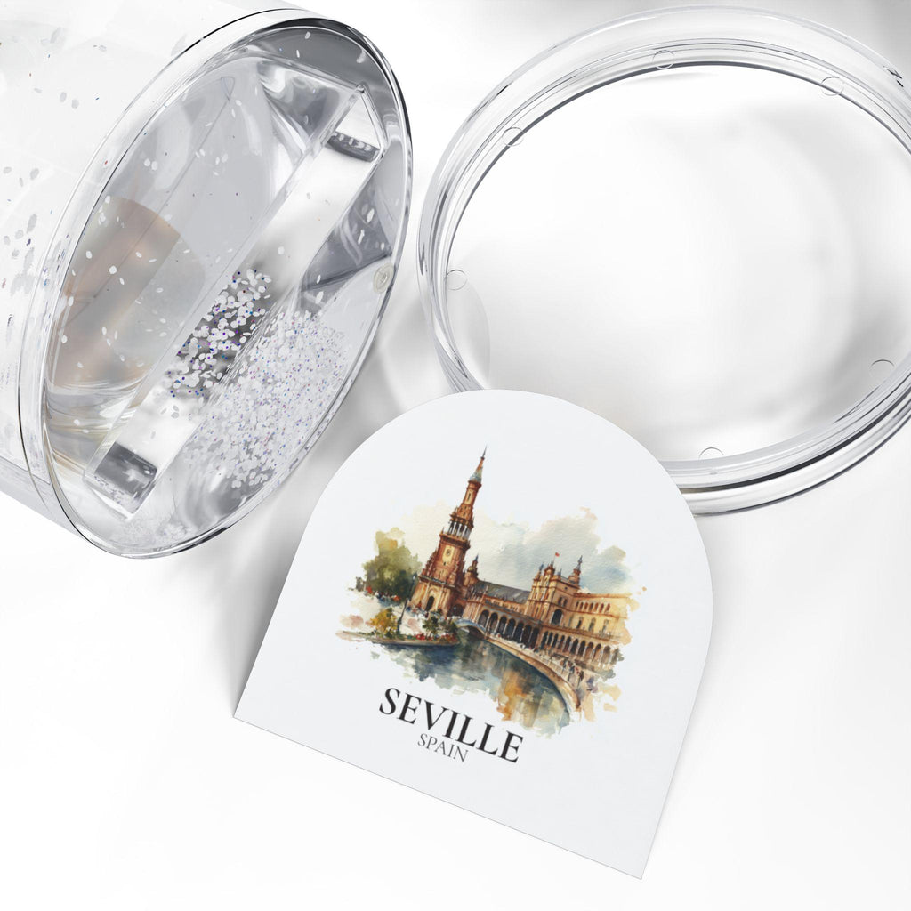 Seville Spain Snow Globe, Personalized Watercolor, Custom Travel Souvenir Keepsake City Dome