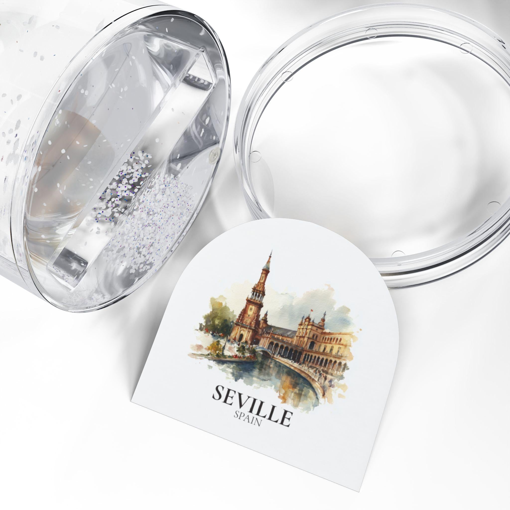 Seville Spain Snow Globe, Personalized Watercolor, Custom Travel Souvenir Keepsake City Dome